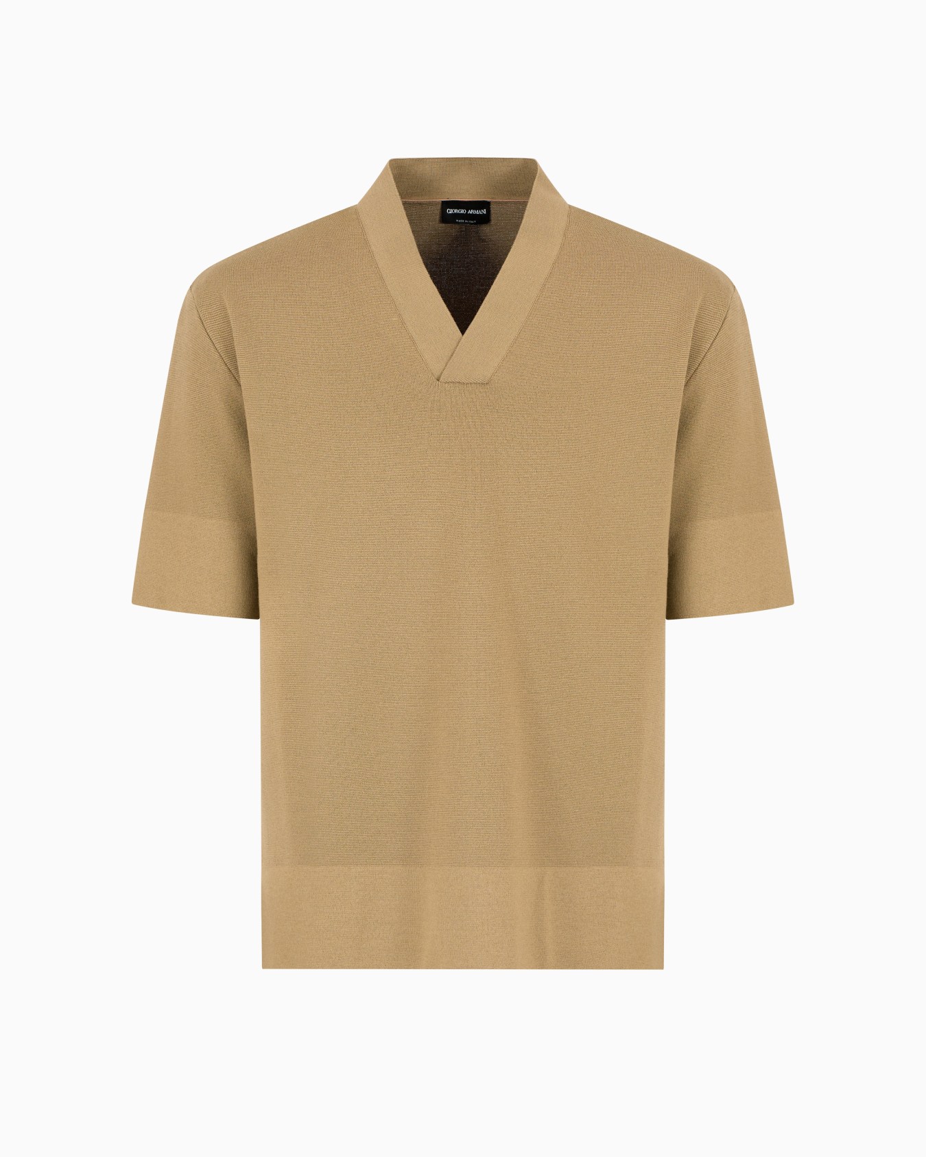 Short-sleeved V-neck jumper in virgin wool Slide 0