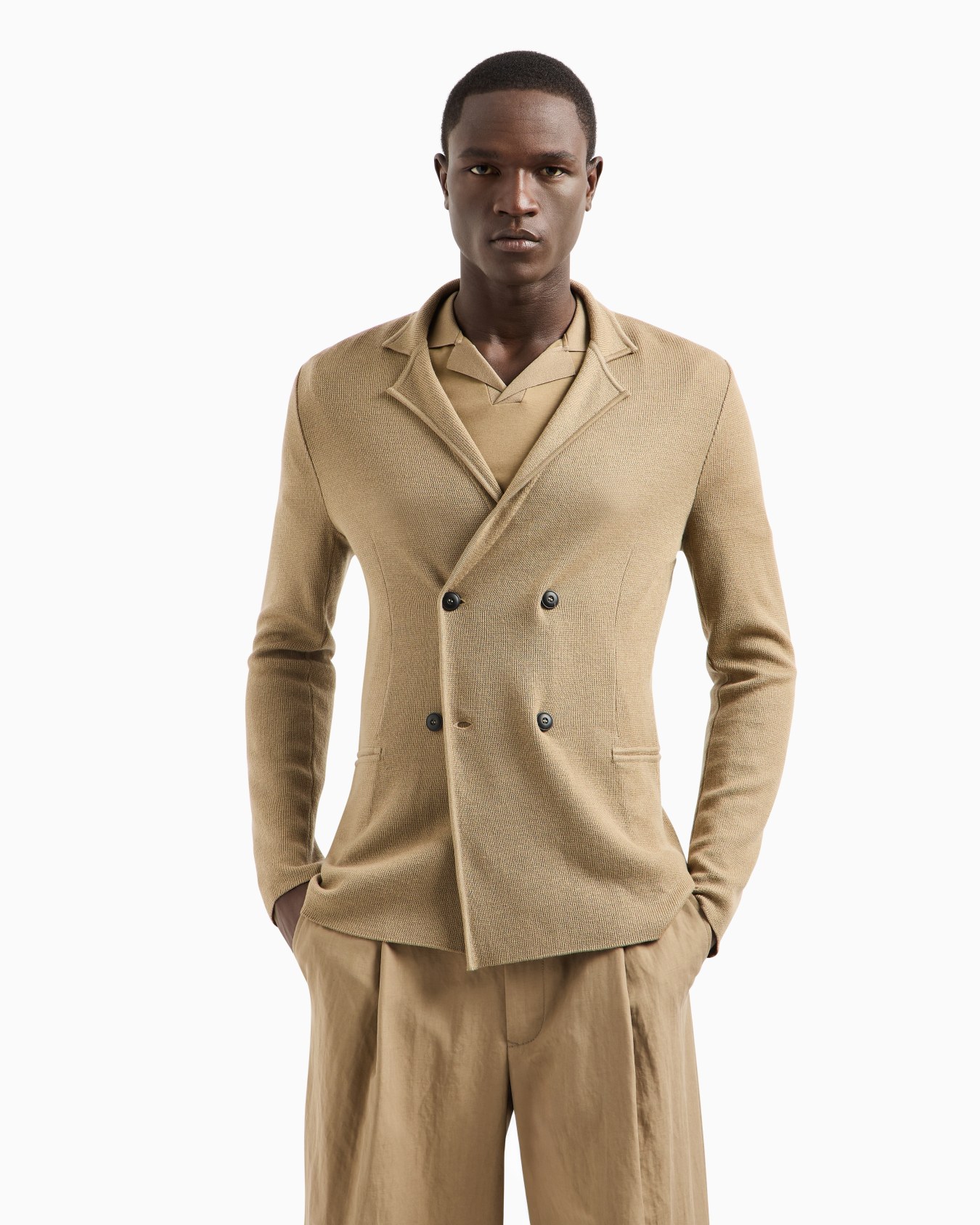 Double-breasted jacket in virgin wool and cashmere Slide 3
