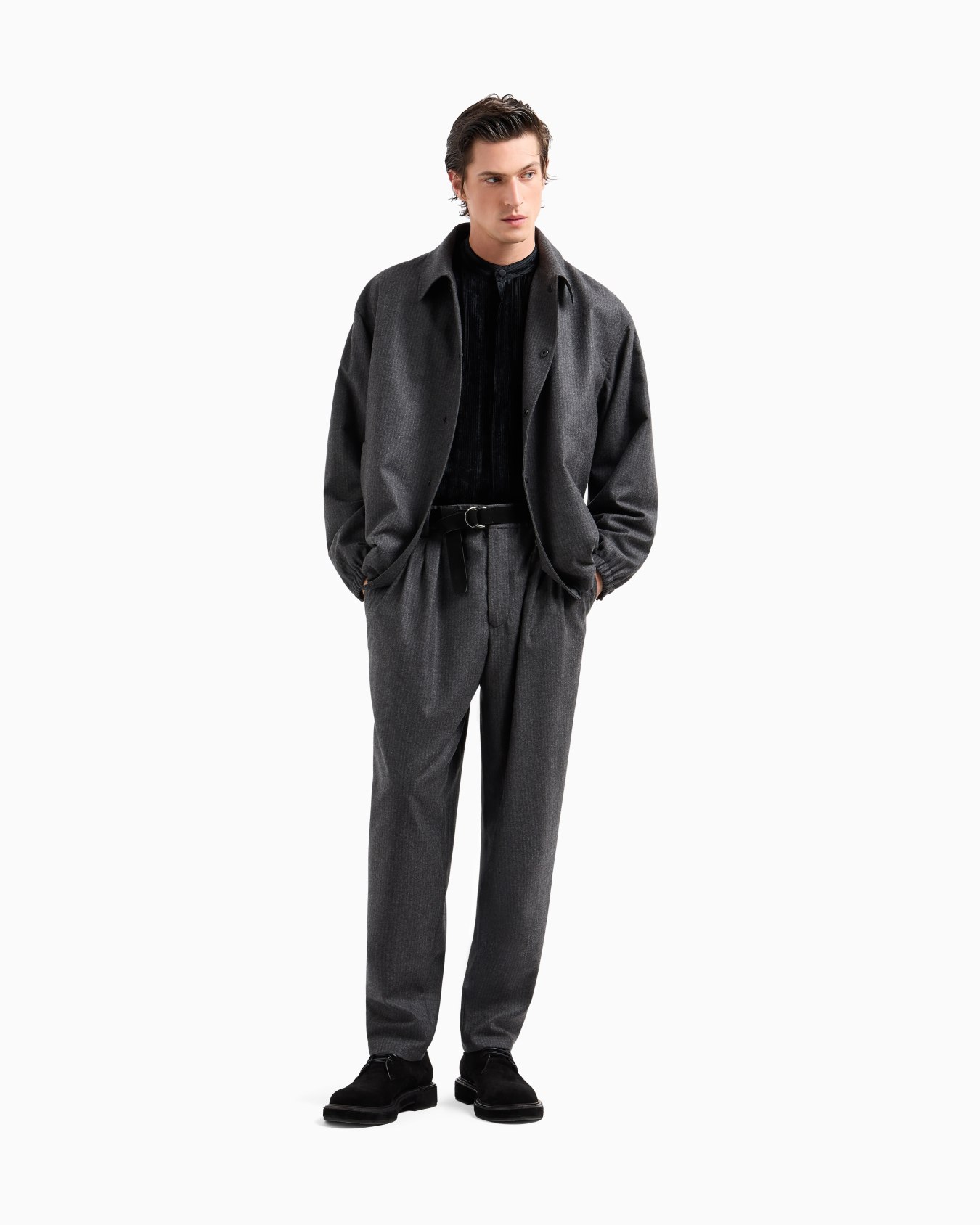 Virgin-wool and cashmere double-dart trousers with jacquard pinstripes Slide 2