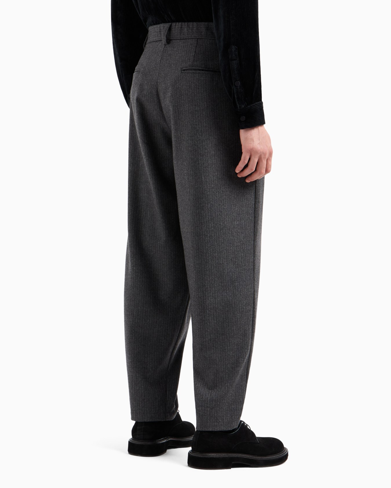 Virgin-wool and cashmere double-dart trousers with jacquard pinstripes Slide 3