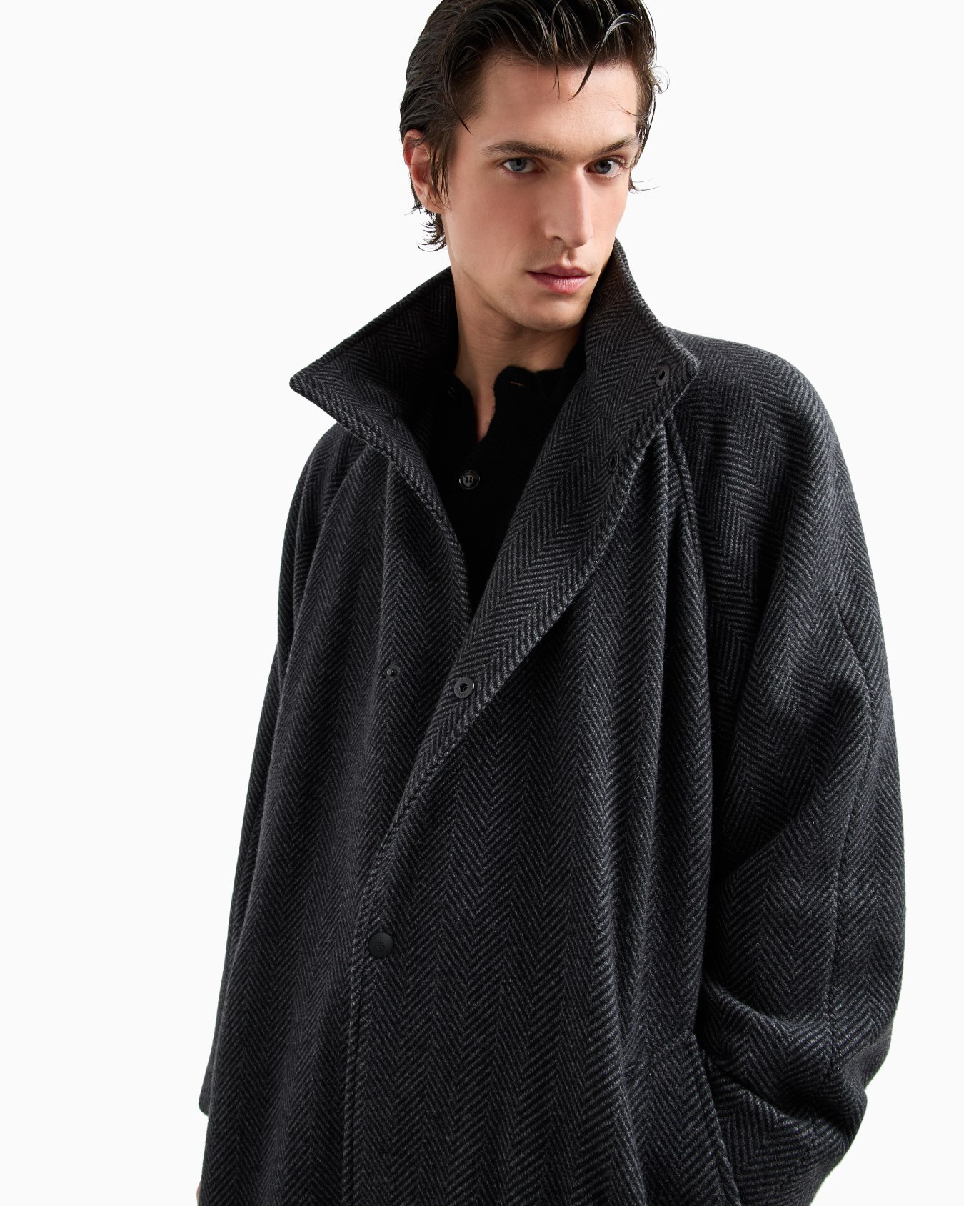 Long coat in chevron jacquard cashmere-blend cloth Slide 4