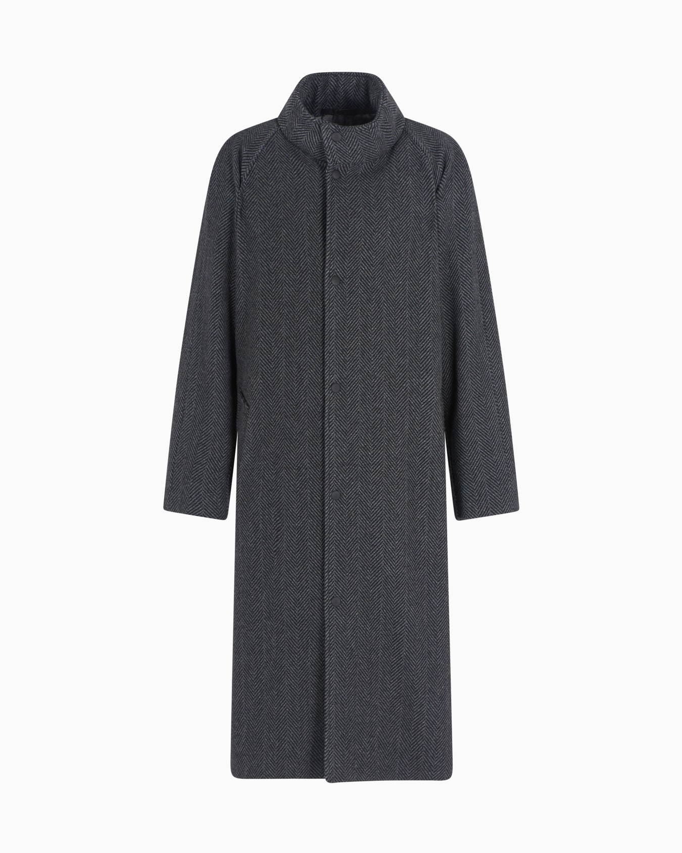 Long coat in chevron jacquard cashmere-blend cloth Slide 0