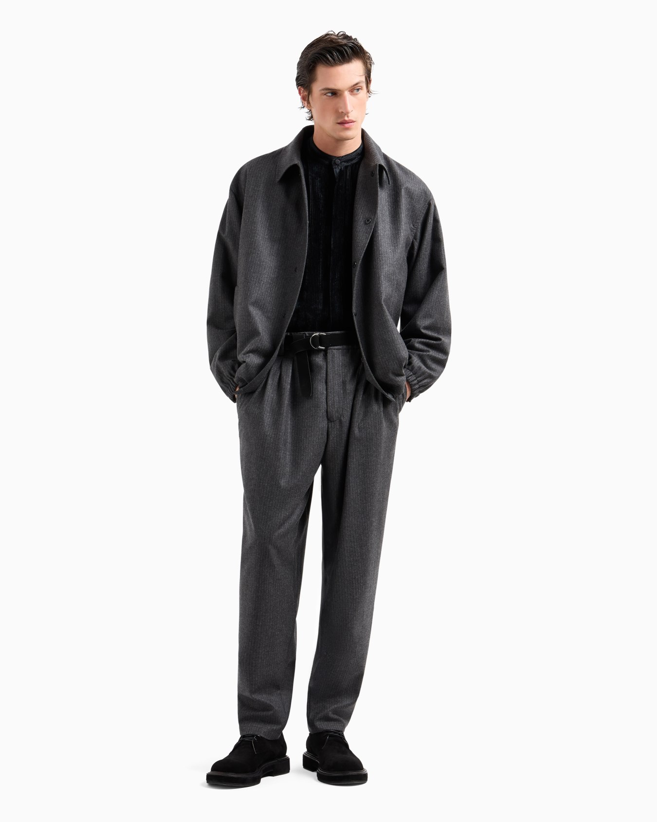 Virgin wool and cashmere blouson with jacquard pinstripes Diapositiva 4