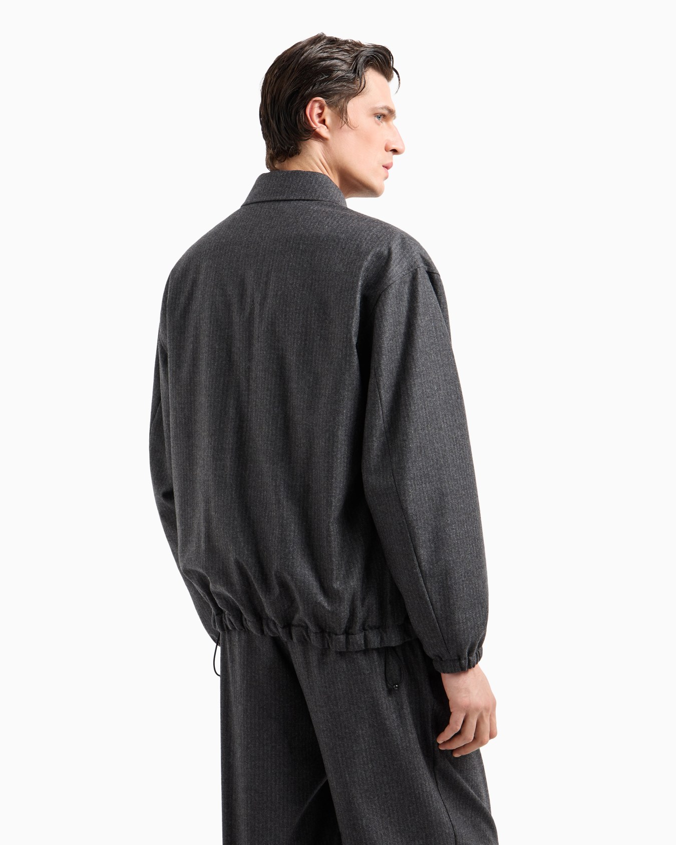 Virgin wool and cashmere blouson with jacquard pinstripes Slide 3