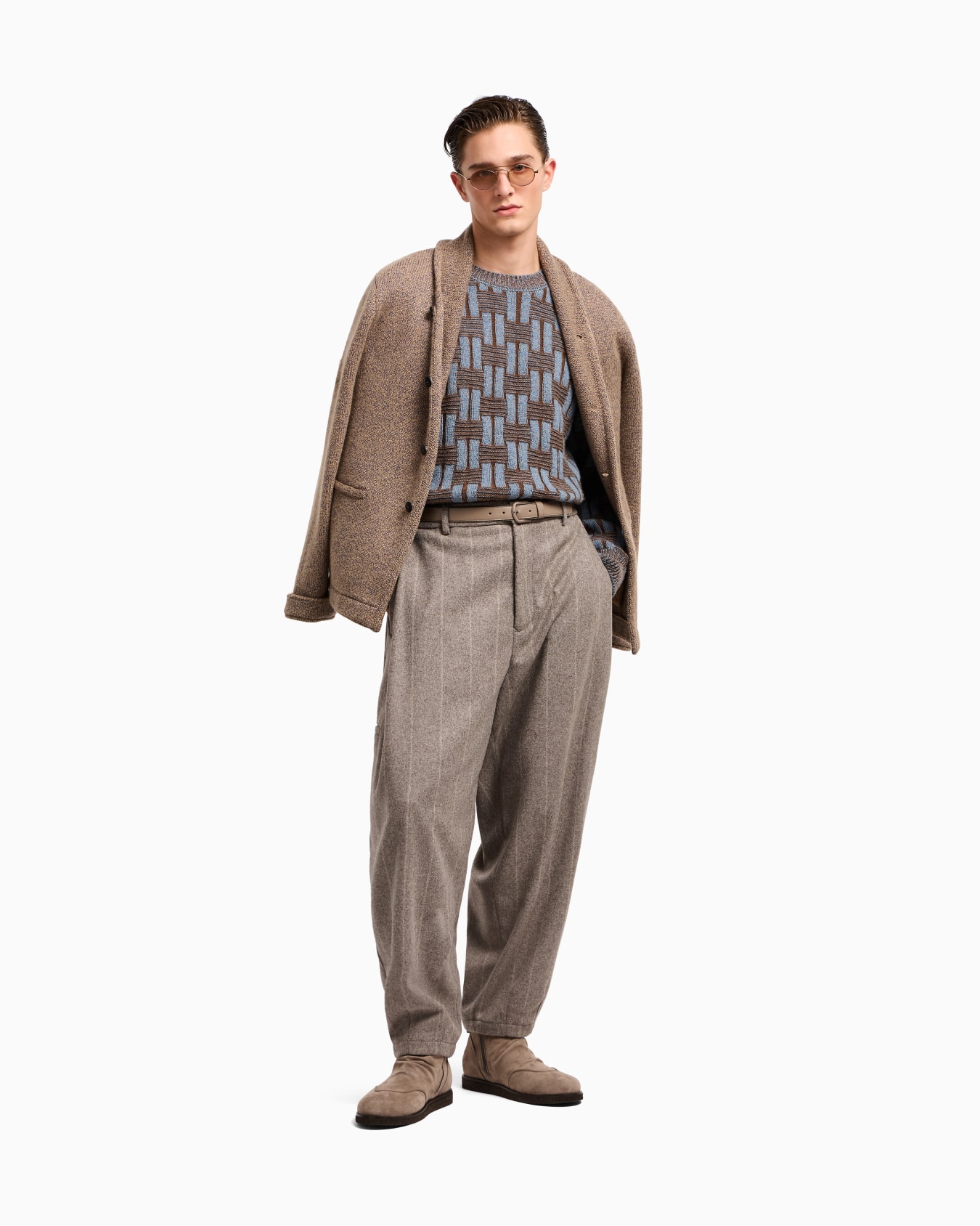 Pantaloni flat front in panno di lana gessato Slide 2