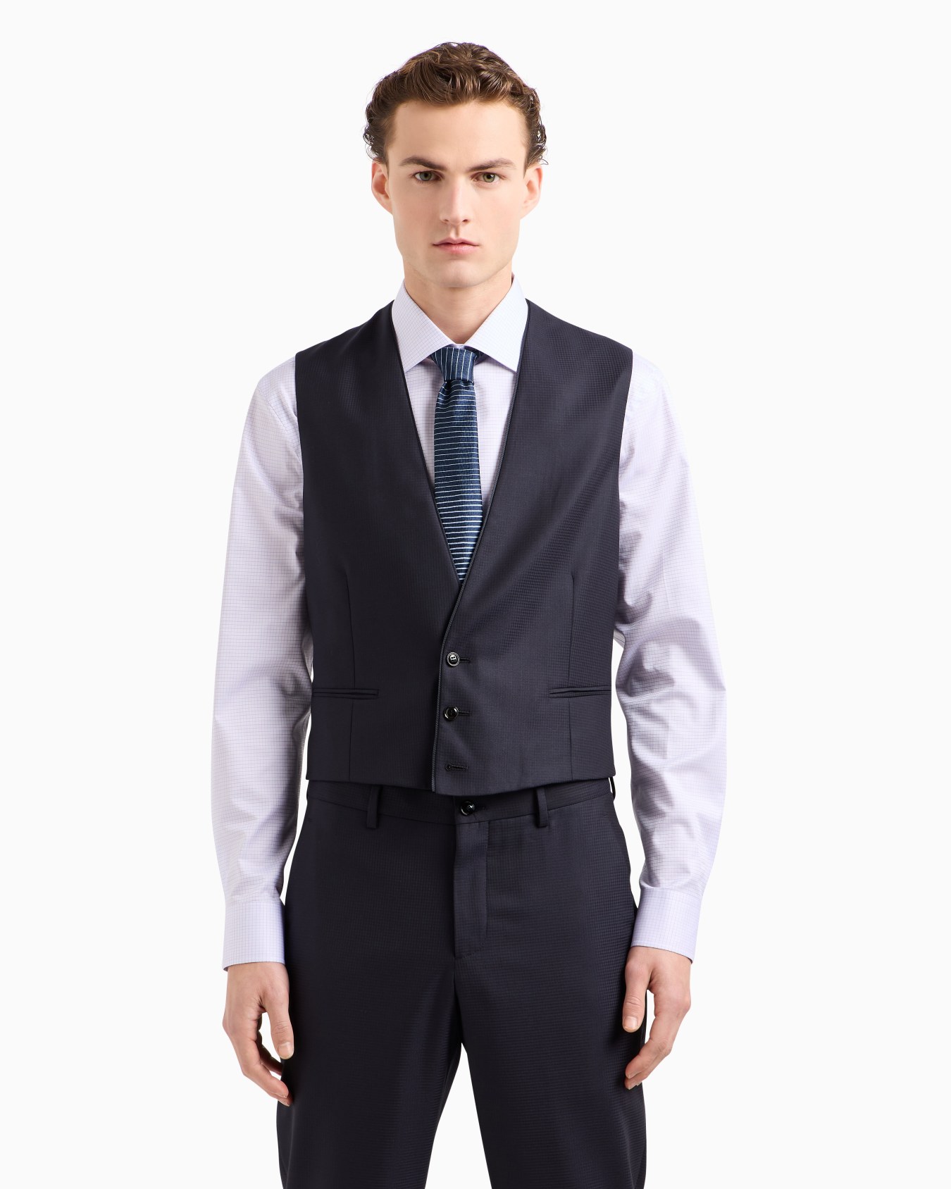 Single-breasted waistcoat in micro gingham virgin wool Slide 3
