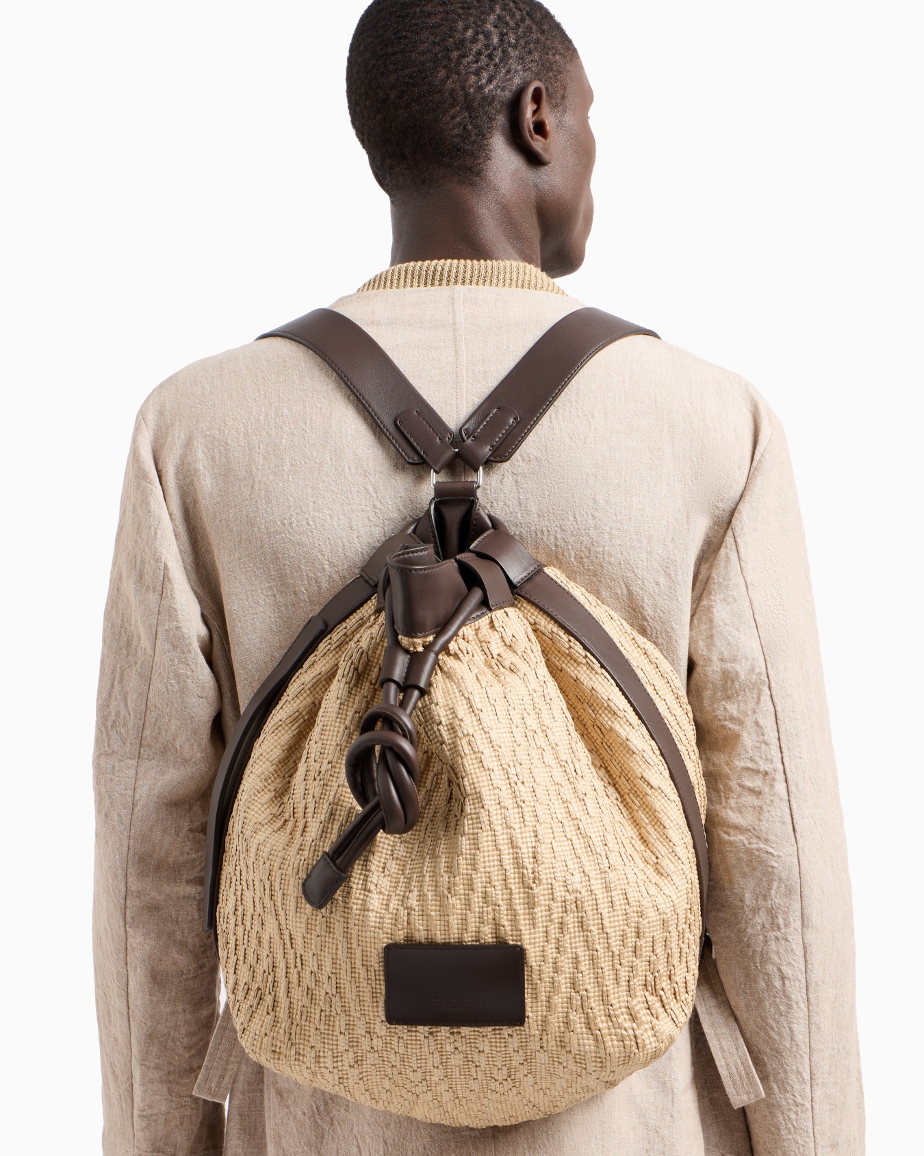 Raffia and leather backpack Slide 6