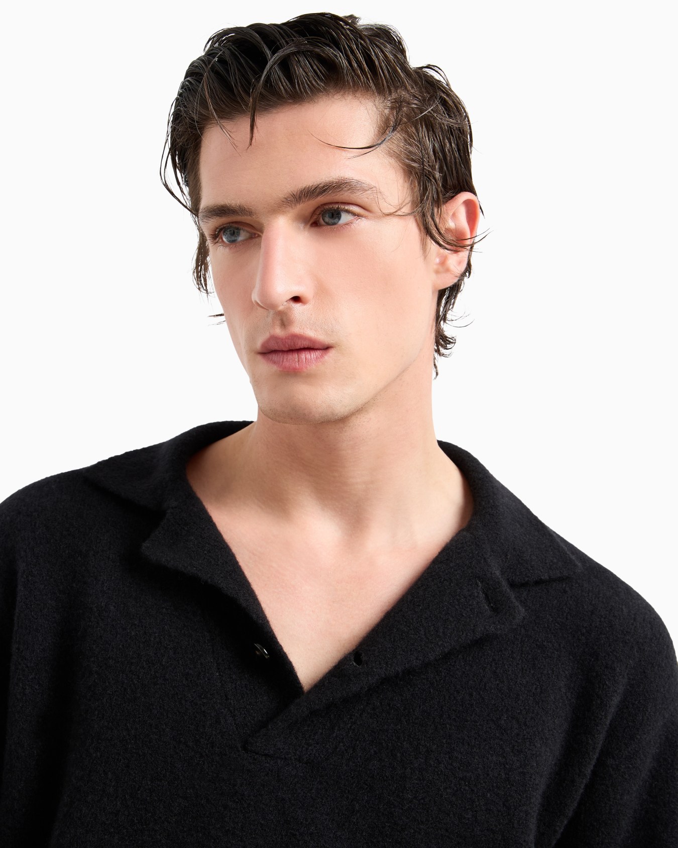 Long-sleeved stretch polo shirt in cashmere and silk Diapositiva 5