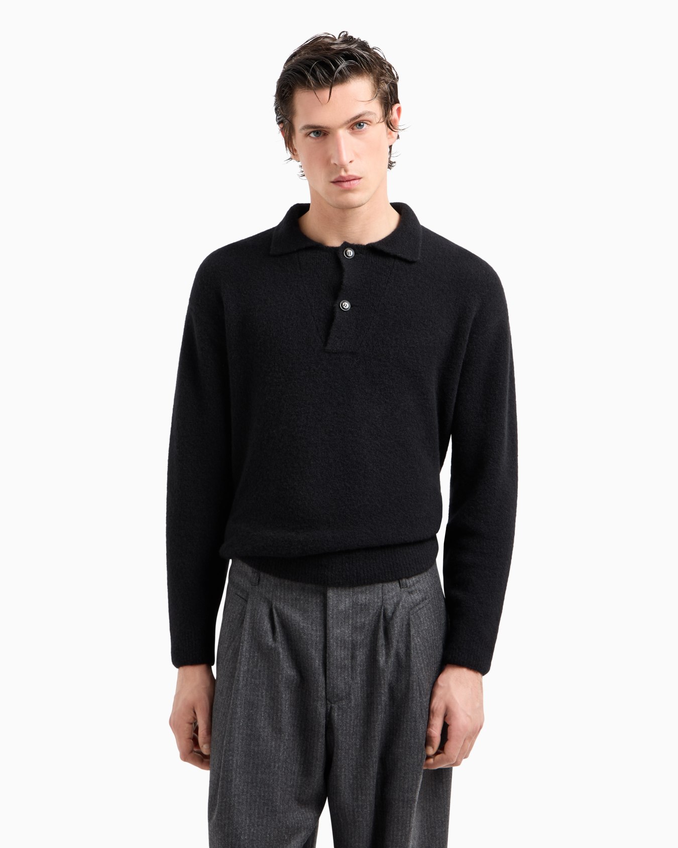 Long-sleeved stretch polo shirt in cashmere and silk Diapositiva 4