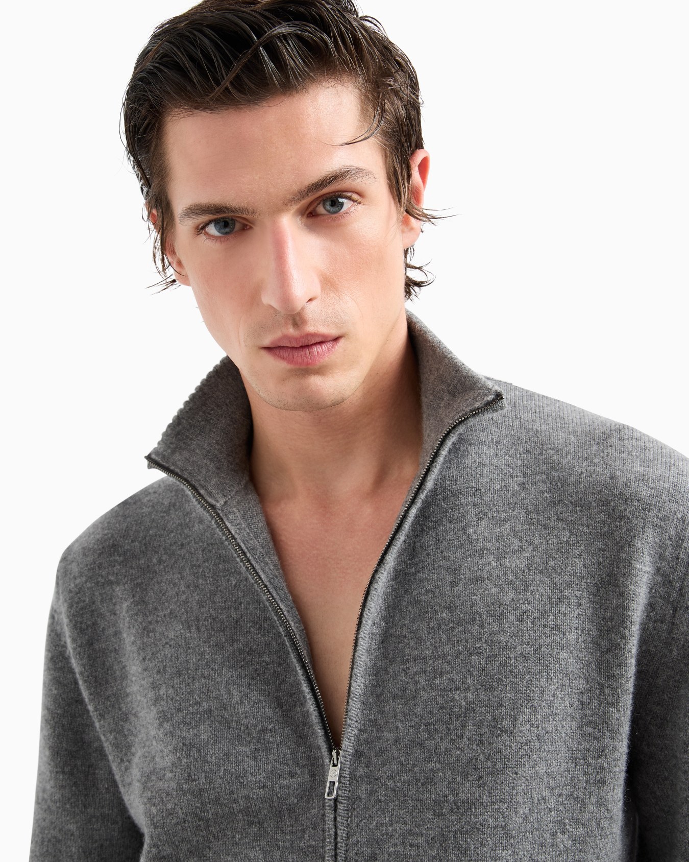 Cashmere zip-up mock-neck cardigan Slide 4