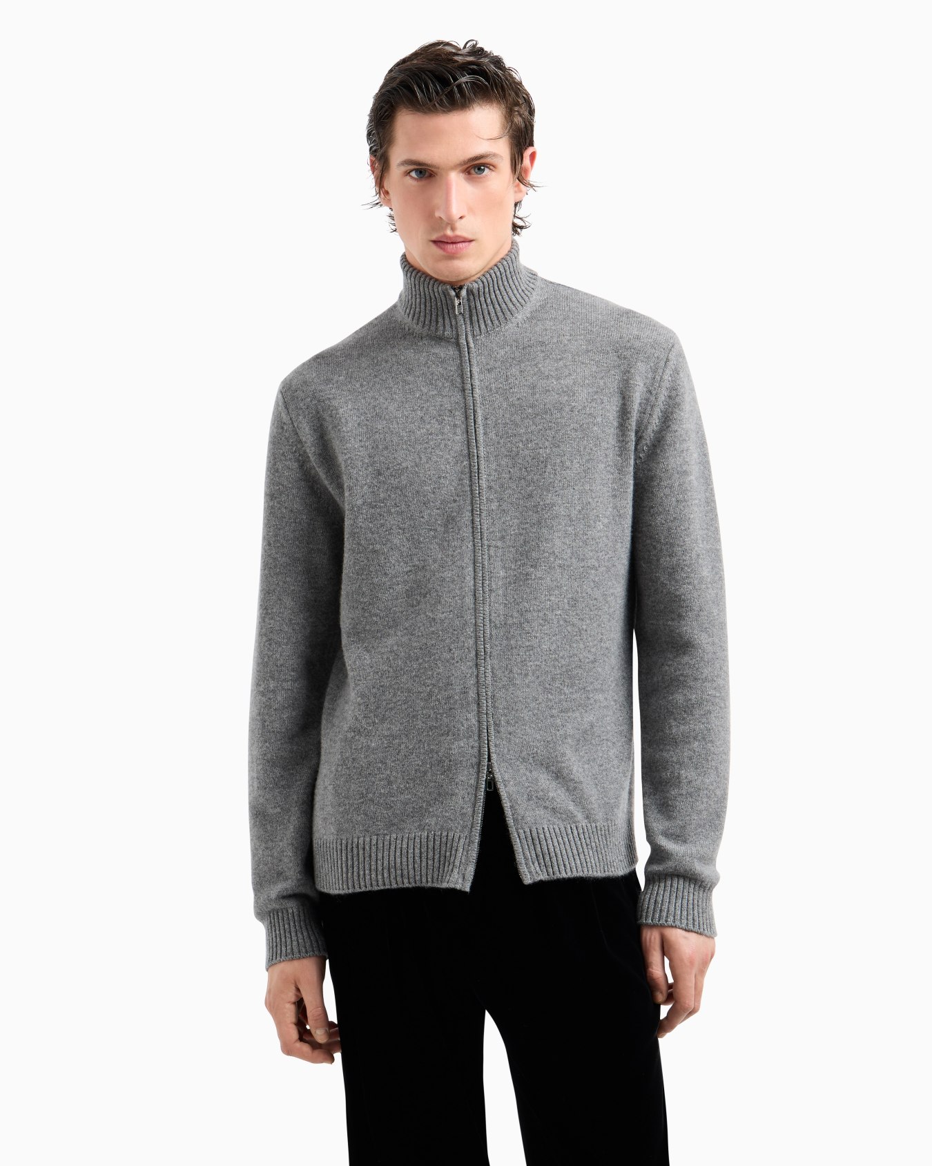 Cashmere zip-up mock-neck cardigan Slide 1
