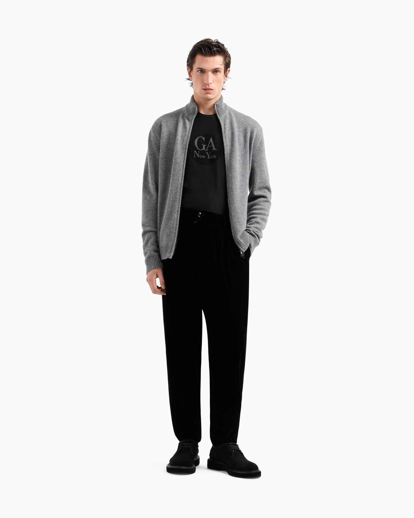 Cashmere zip-up mock-neck cardigan Slide 1