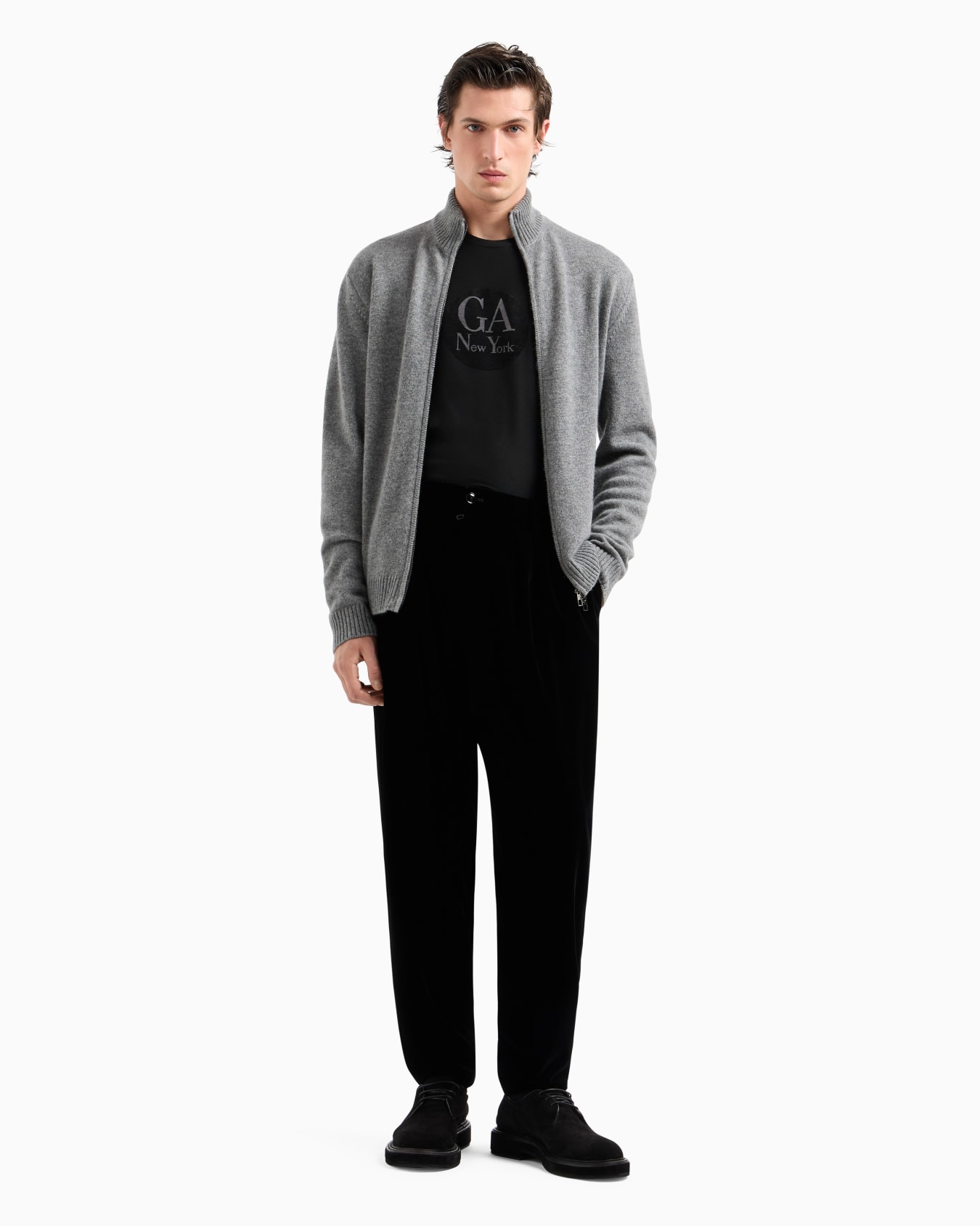 Cashmere zip-up mock-neck cardigan Slide 3