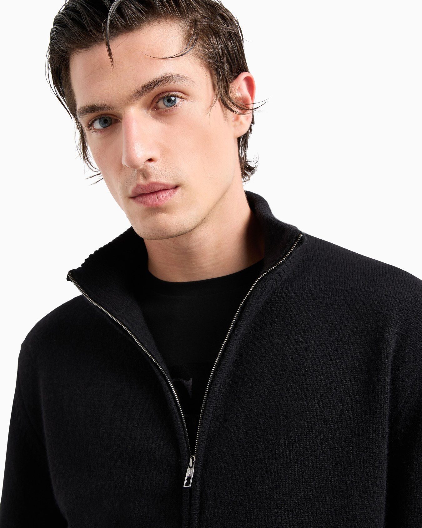 Cashmere zip-up mock-neck cardigan Slide 5