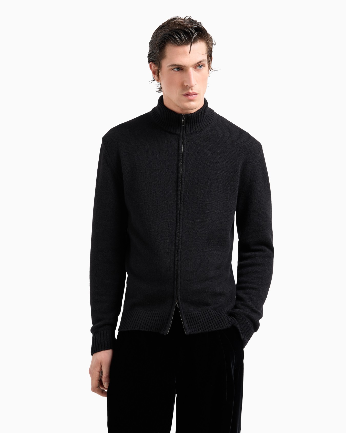 Cashmere zip-up mock-neck cardigan Slide 2