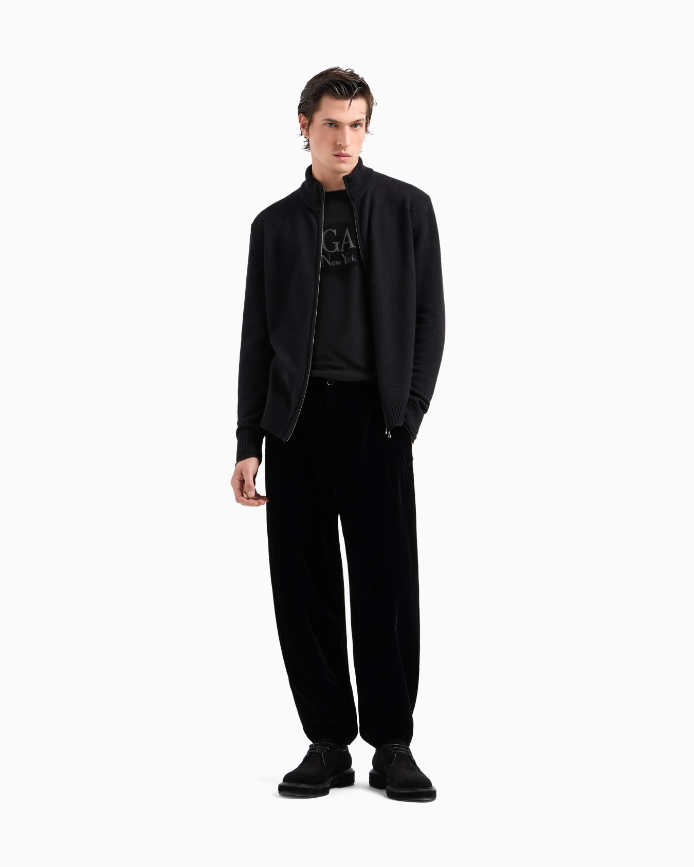 Cashmere zip-up mock-neck cardigan Slide 2