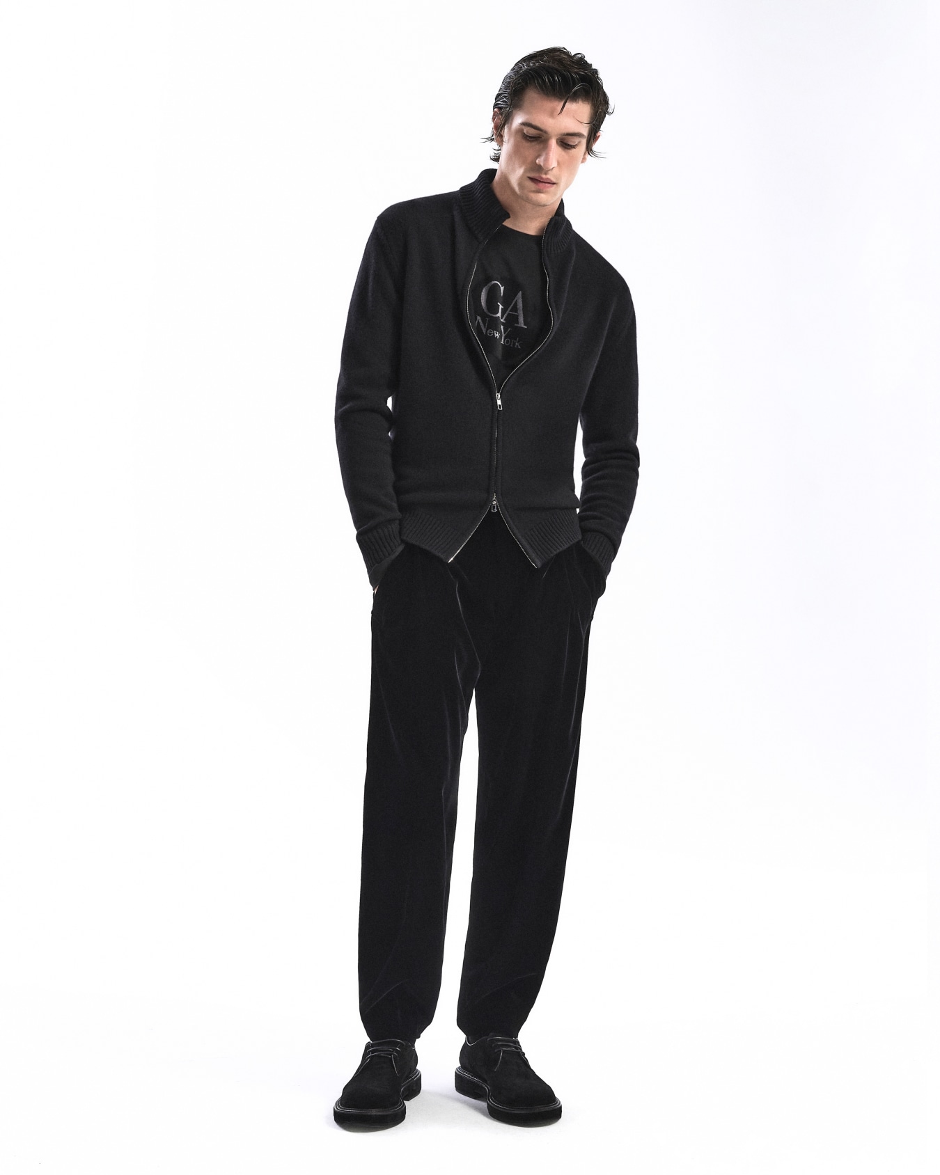 Cashmere zip-up mock-neck cardigan Slide 6