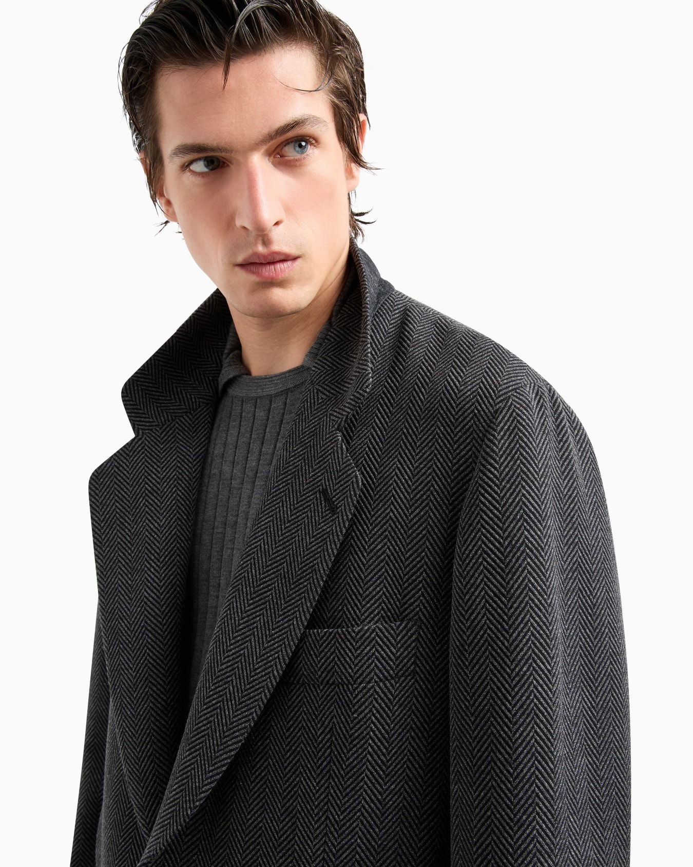 Heritage Line single-breasted jacket in chevron jacquard stretch virgin wool Slide 5