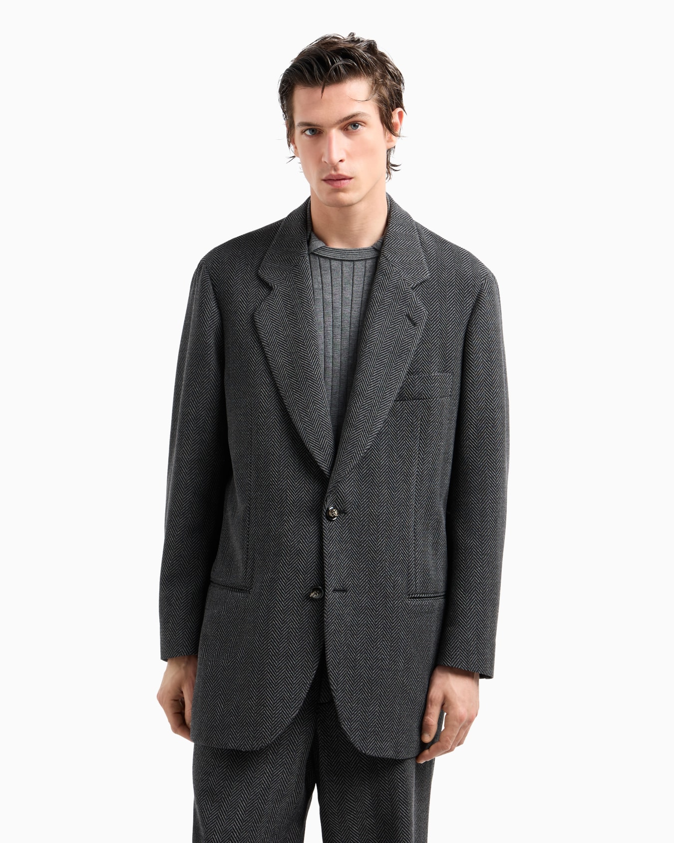 Heritage Line single-breasted jacket in chevron jacquard stretch virgin wool Slide 4