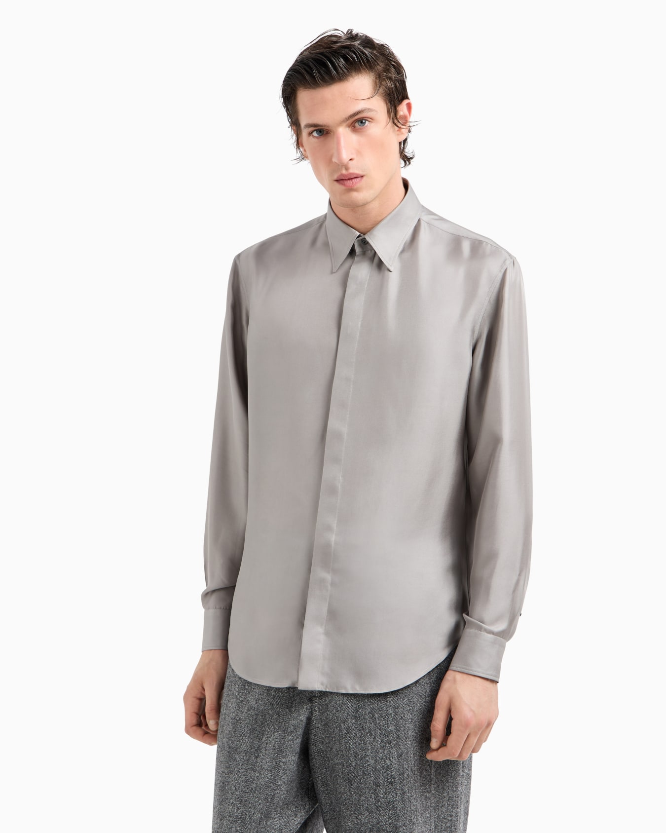 Slim-fit, silk-twill shirt Slide 3