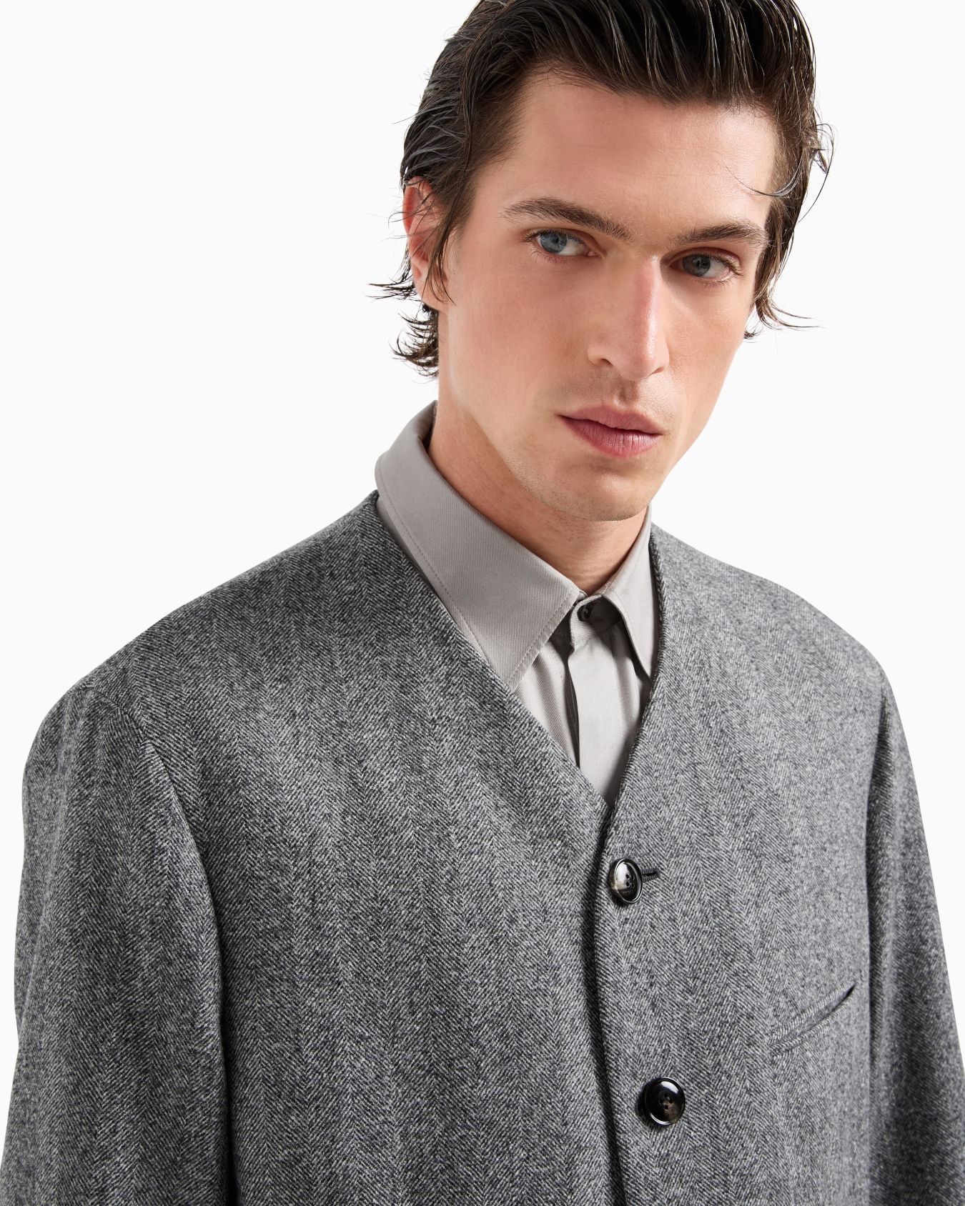 Heritage Line single-breasted jacket in chevron jacquard virgin wool Slide 5