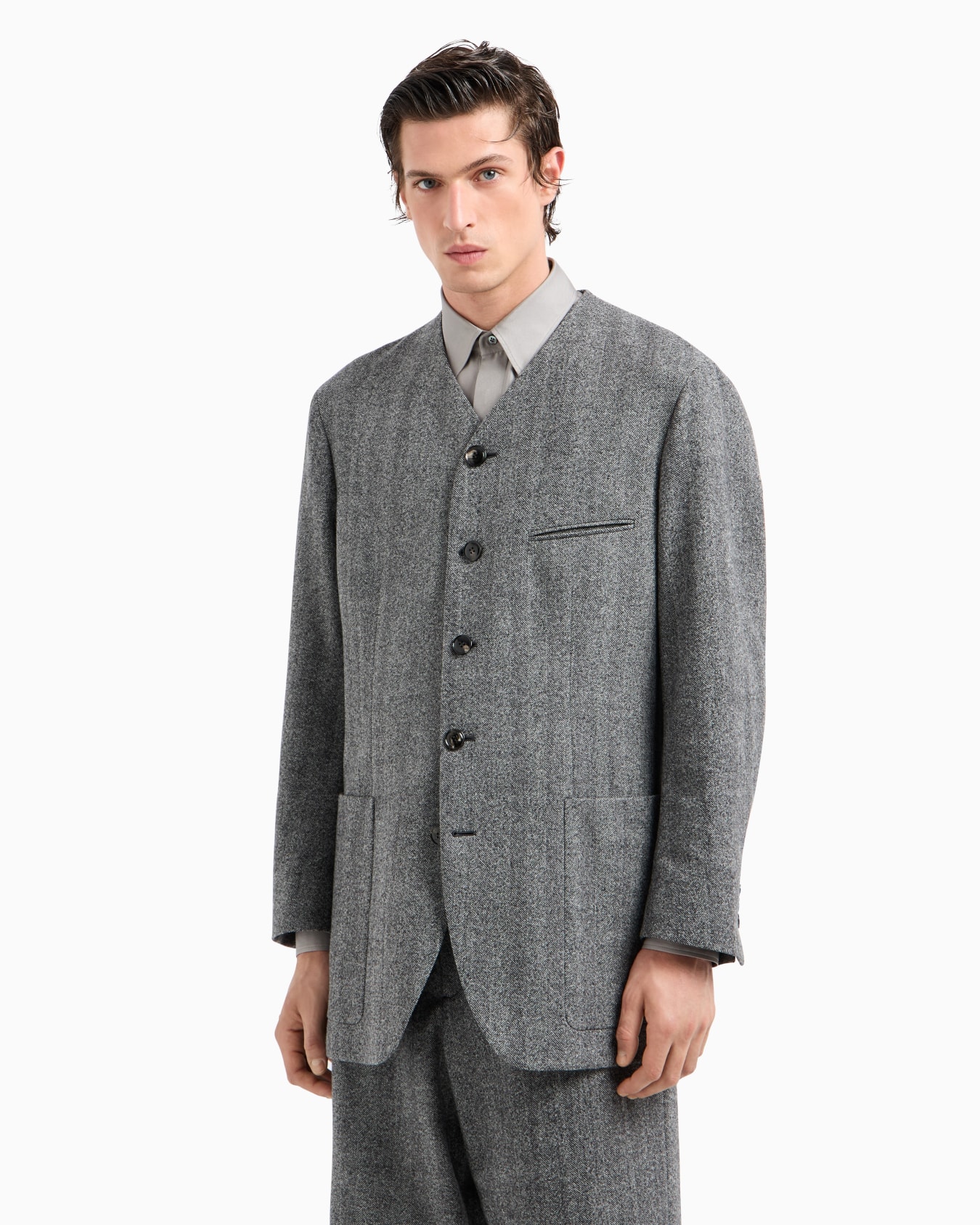 Heritage Line single-breasted jacket in chevron jacquard virgin wool Slide 4