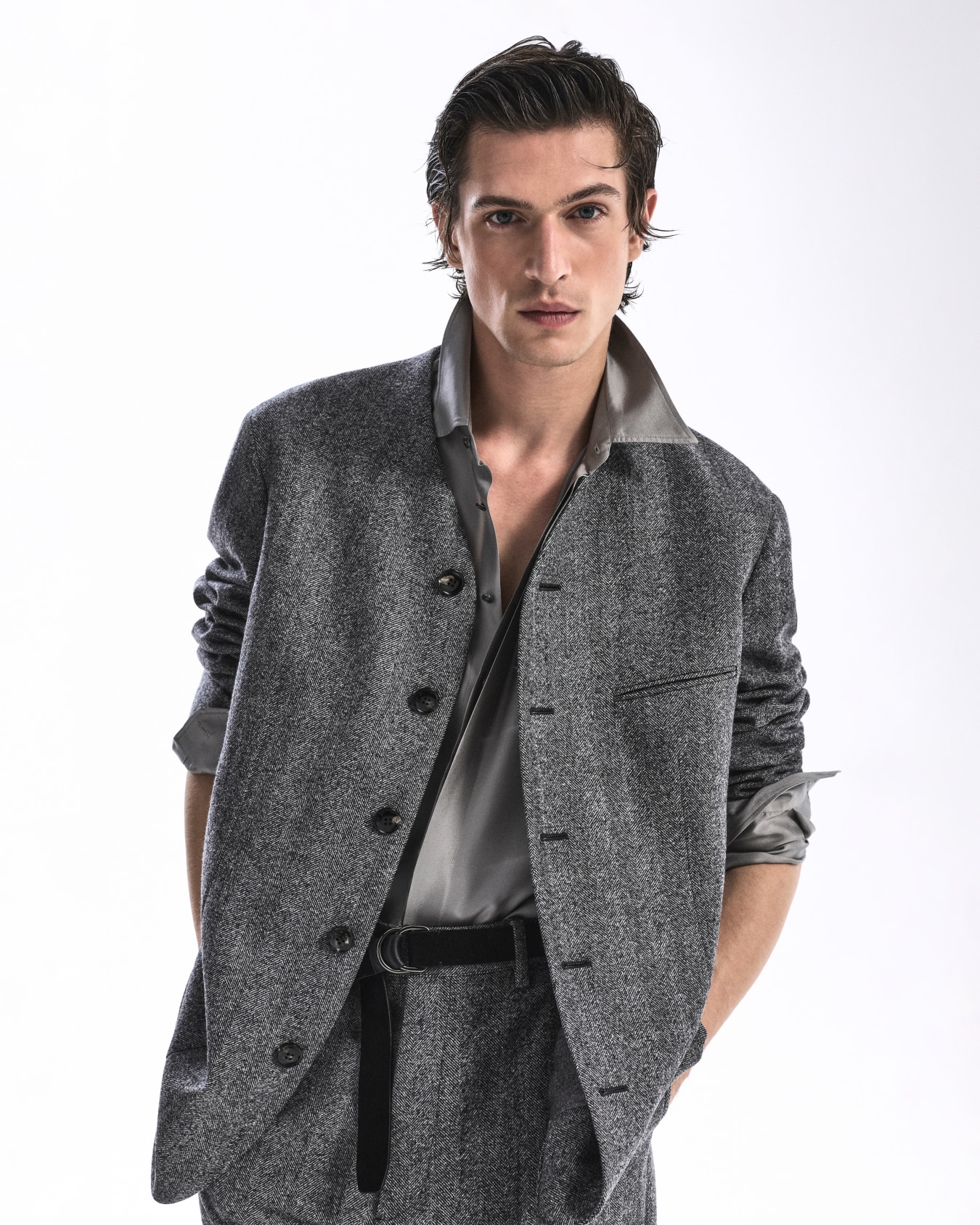 Heritage Line single-breasted jacket in chevron jacquard virgin wool Diapositiva 6