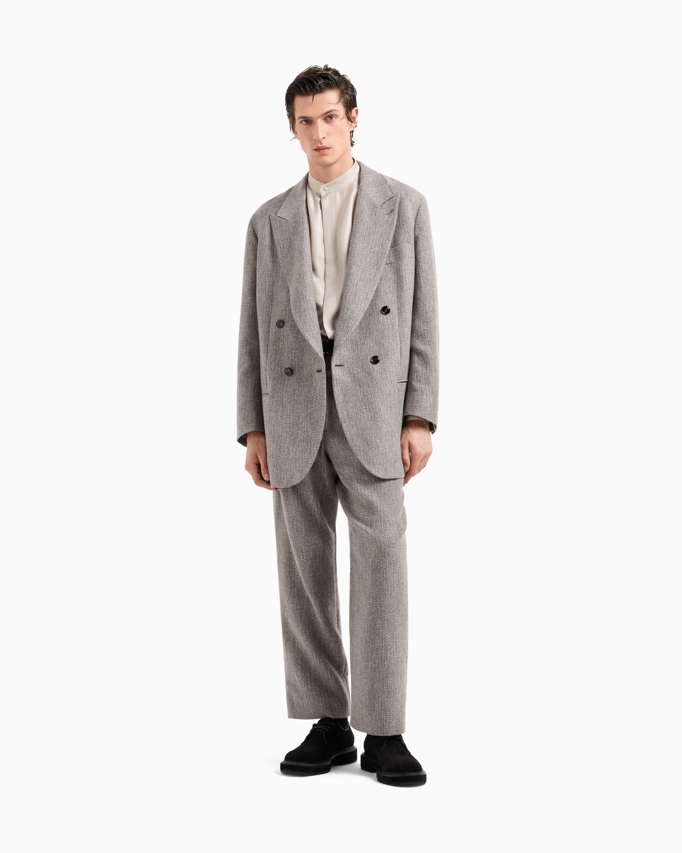 Flat-front trousers in a viscose and wool-blend jacquard Slide 2