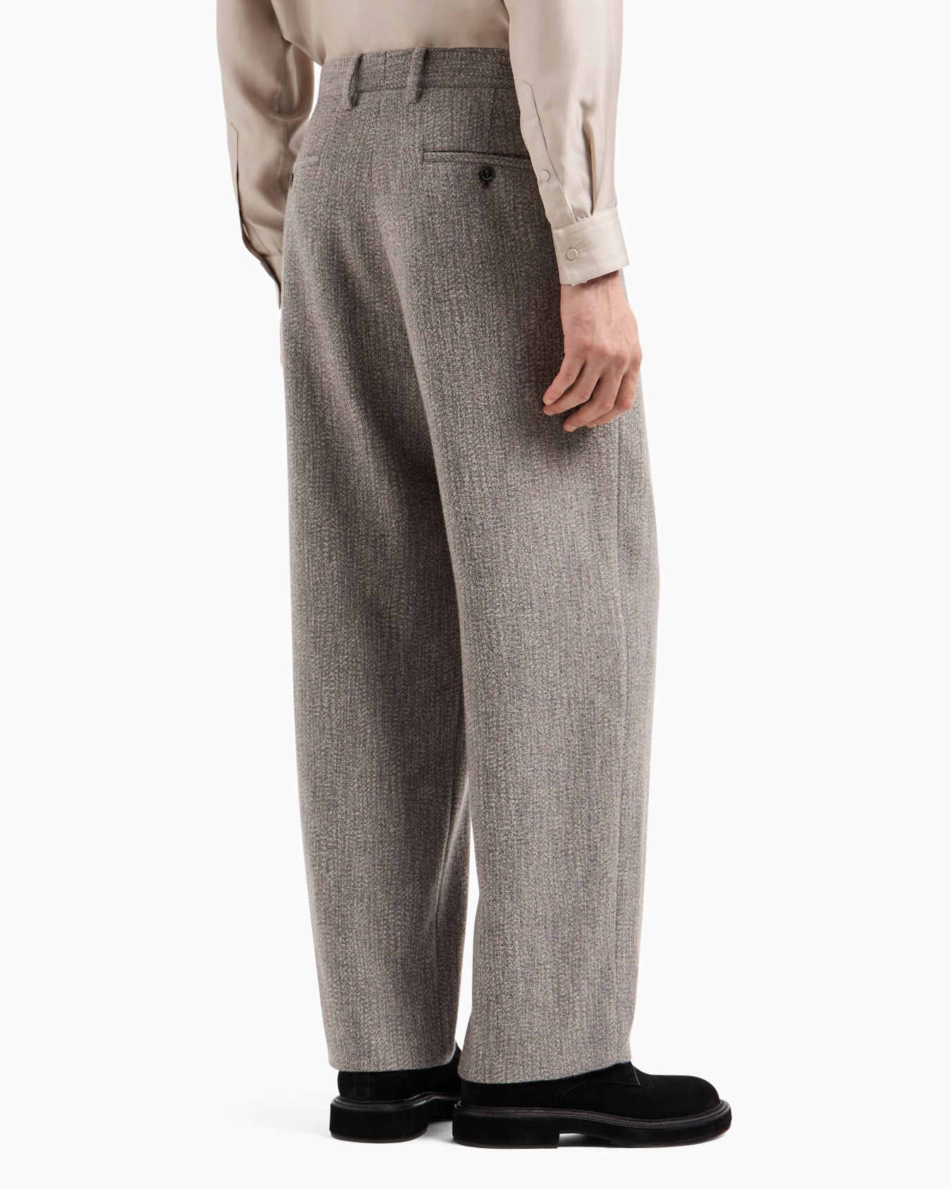 Flat-front trousers in a viscose and wool-blend jacquard Slide 3