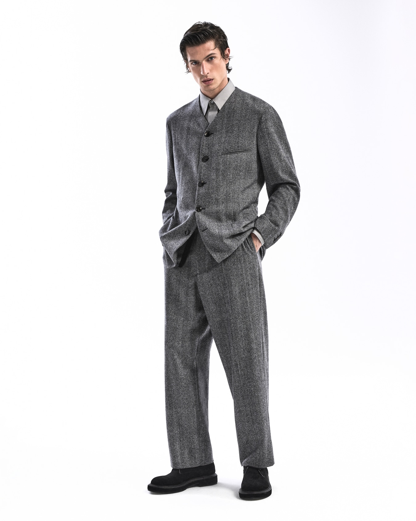 Chevron jacquard virgin wool flat-front trousers Slide 6