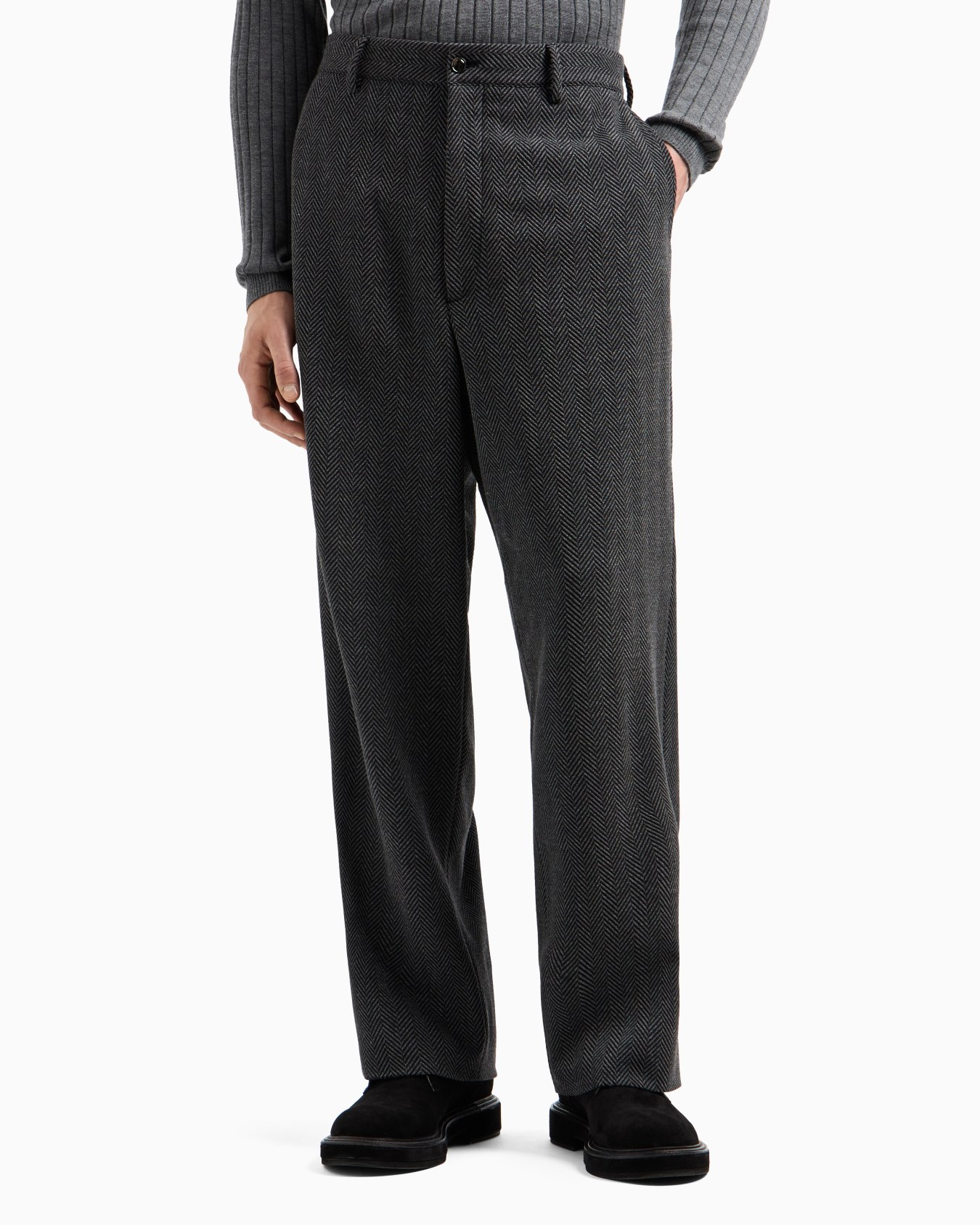 Chevron jacquard stretch virgin wool flat-front trousers Slide 3