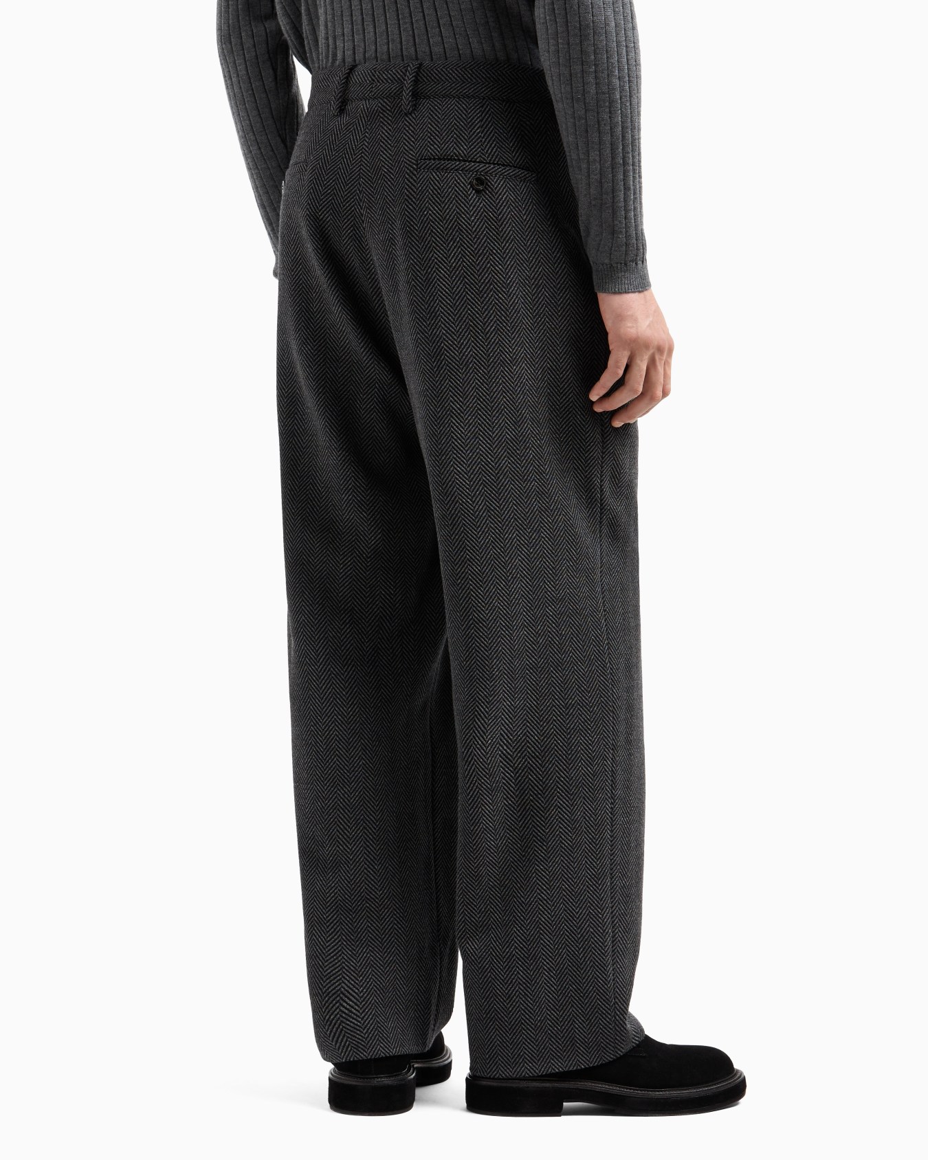 Chevron jacquard stretch virgin wool flat-front trousers Diapositiva 3
