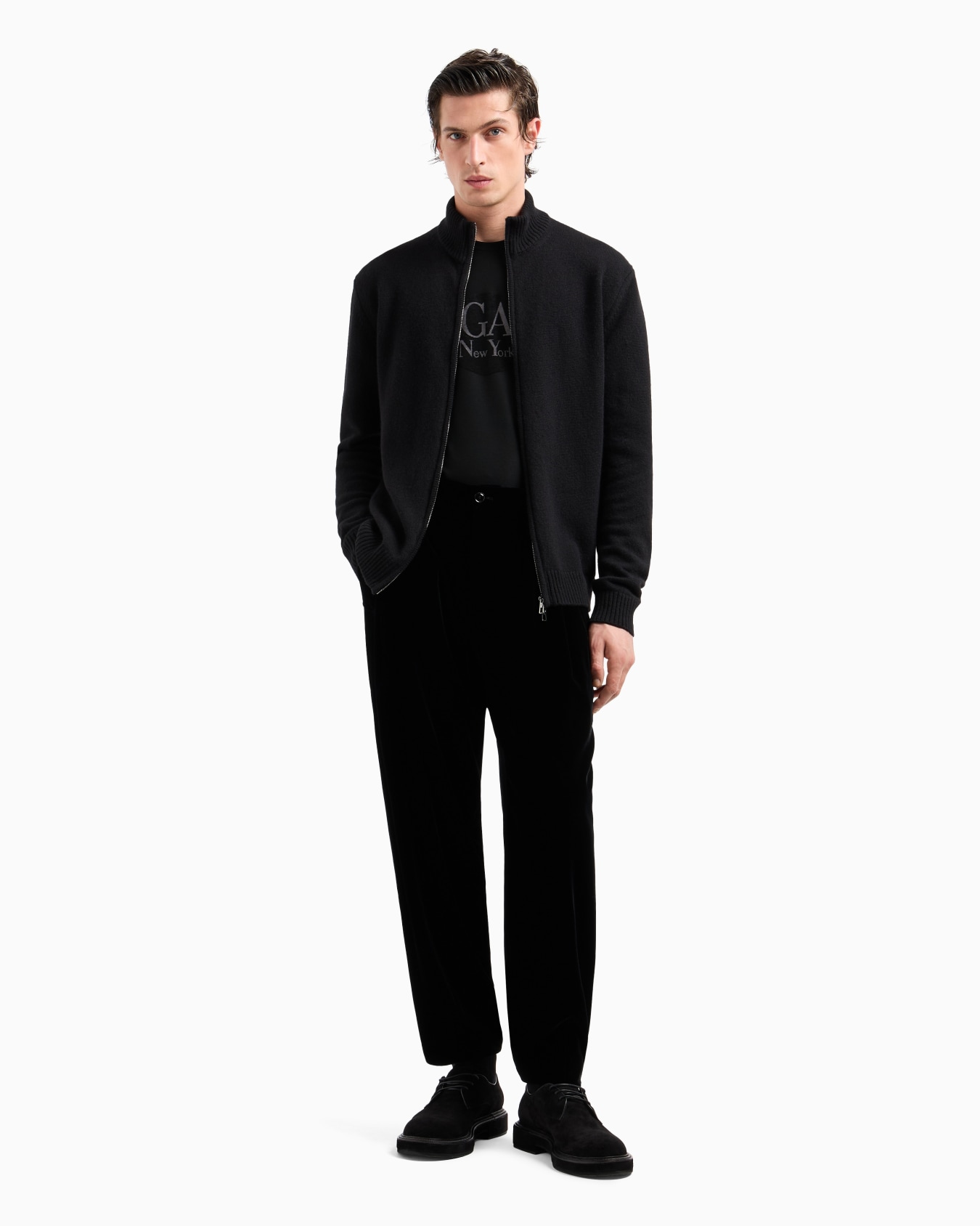 Viscose crew-neck T-shirt with a velvet insert Slide 3
