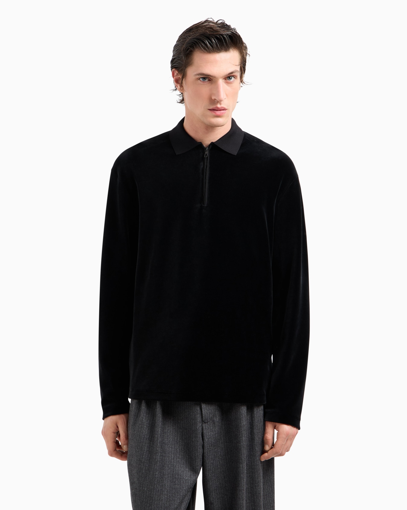 Long-sleeved chenille polo shirt Diapositiva 1