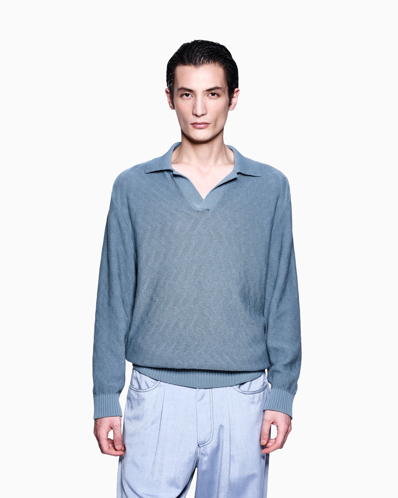Cotton jacquard knitted polo shirt Slide 3