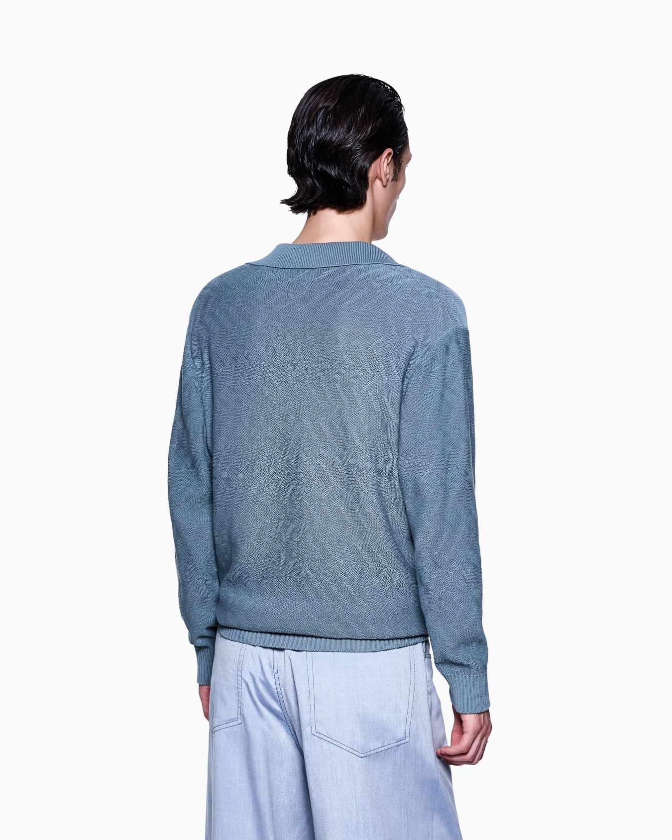 Cotton jacquard knitted polo shirt Slide 2