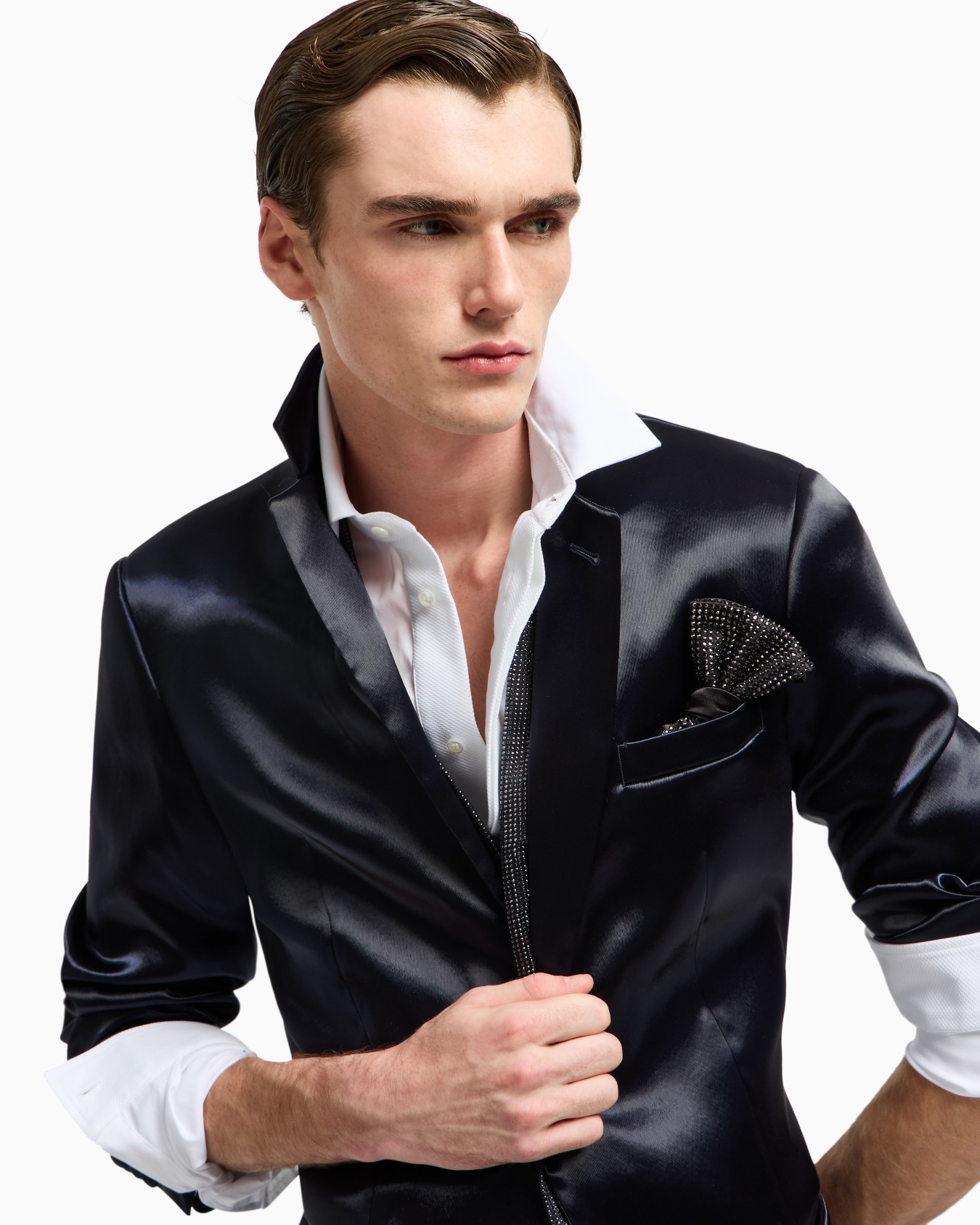 Soho line silk-blend rhinestone tuxedo jacket Slide 5