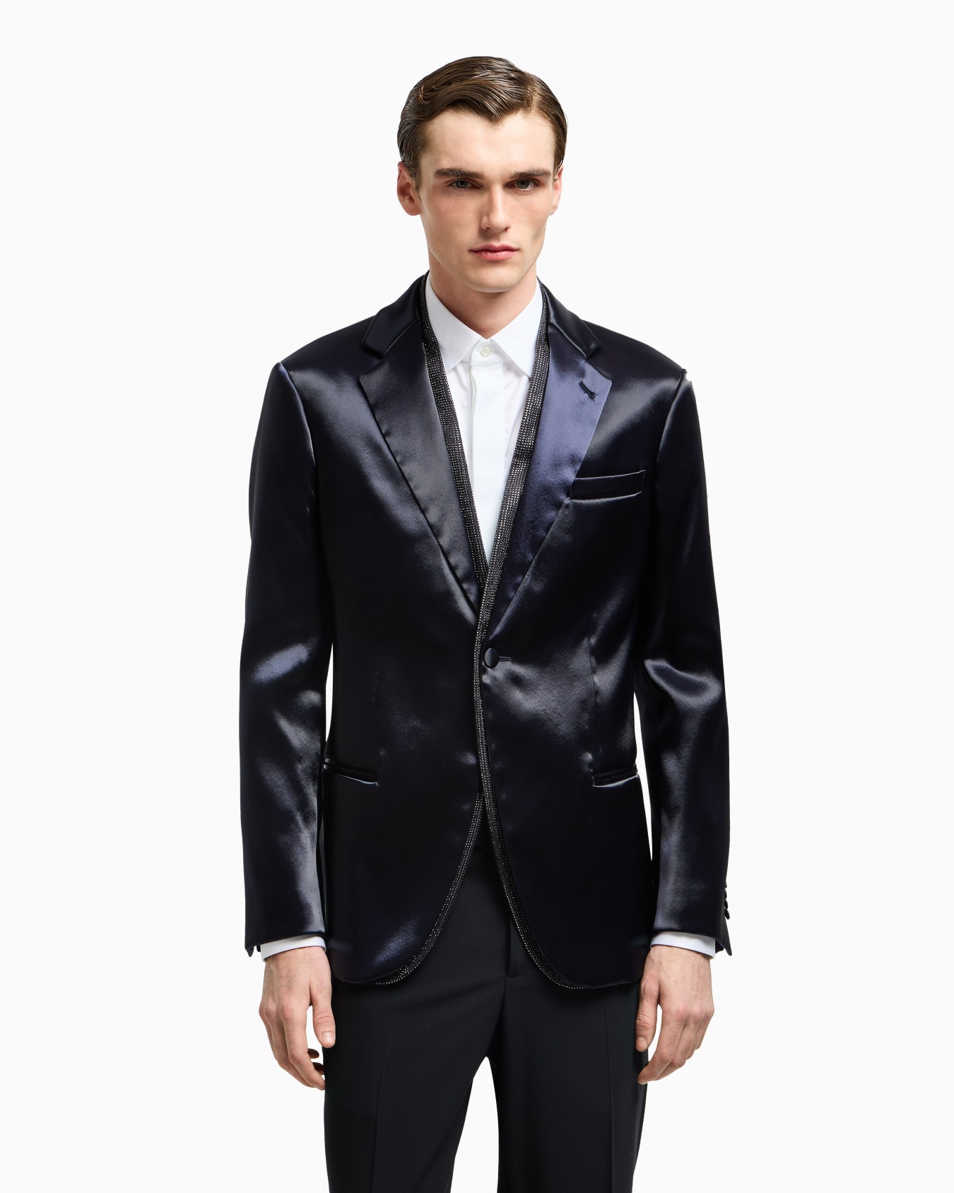 Soho line silk-blend rhinestone tuxedo jacket Slide 3