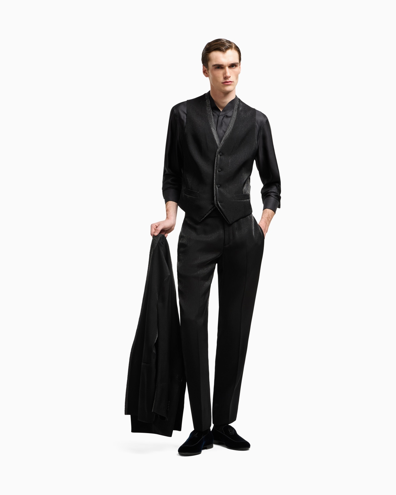 Single-breasted waistcoat in a viscose blend with rhinestones Slide 1