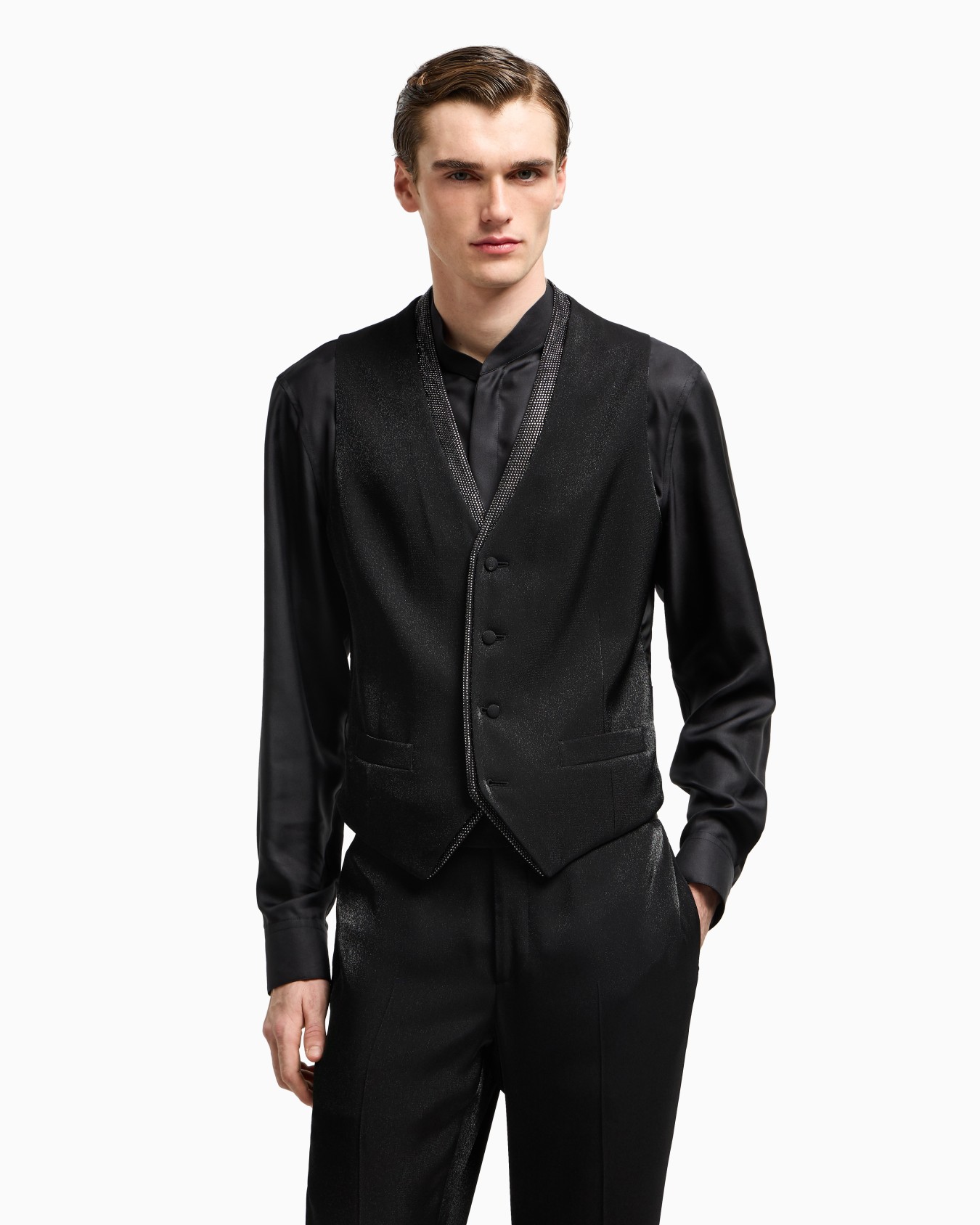Single-breasted waistcoat in a viscose blend with rhinestones Slide 3