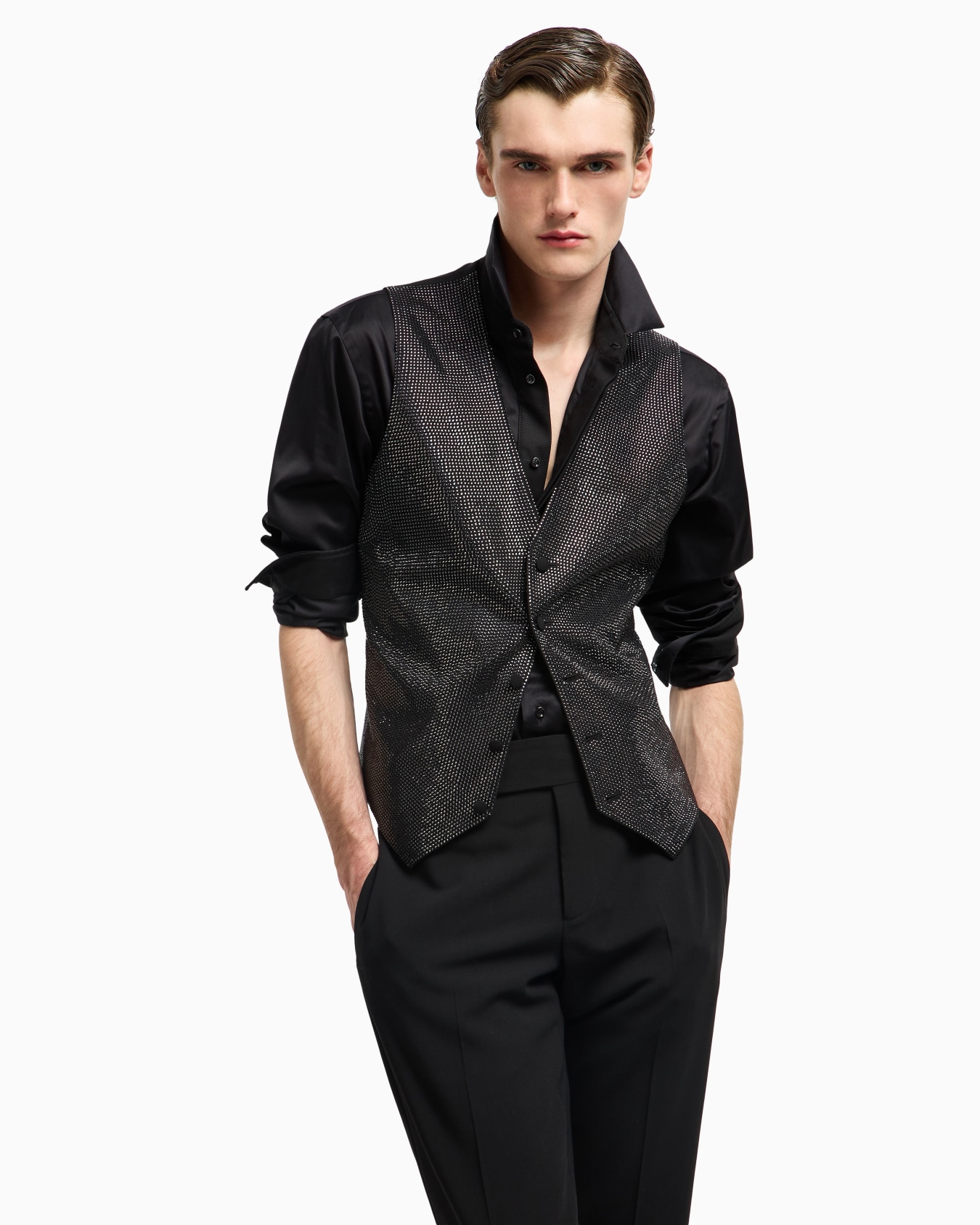 Single-breasted waistcoat in a viscose blend with all-over rhinestones Slide 5