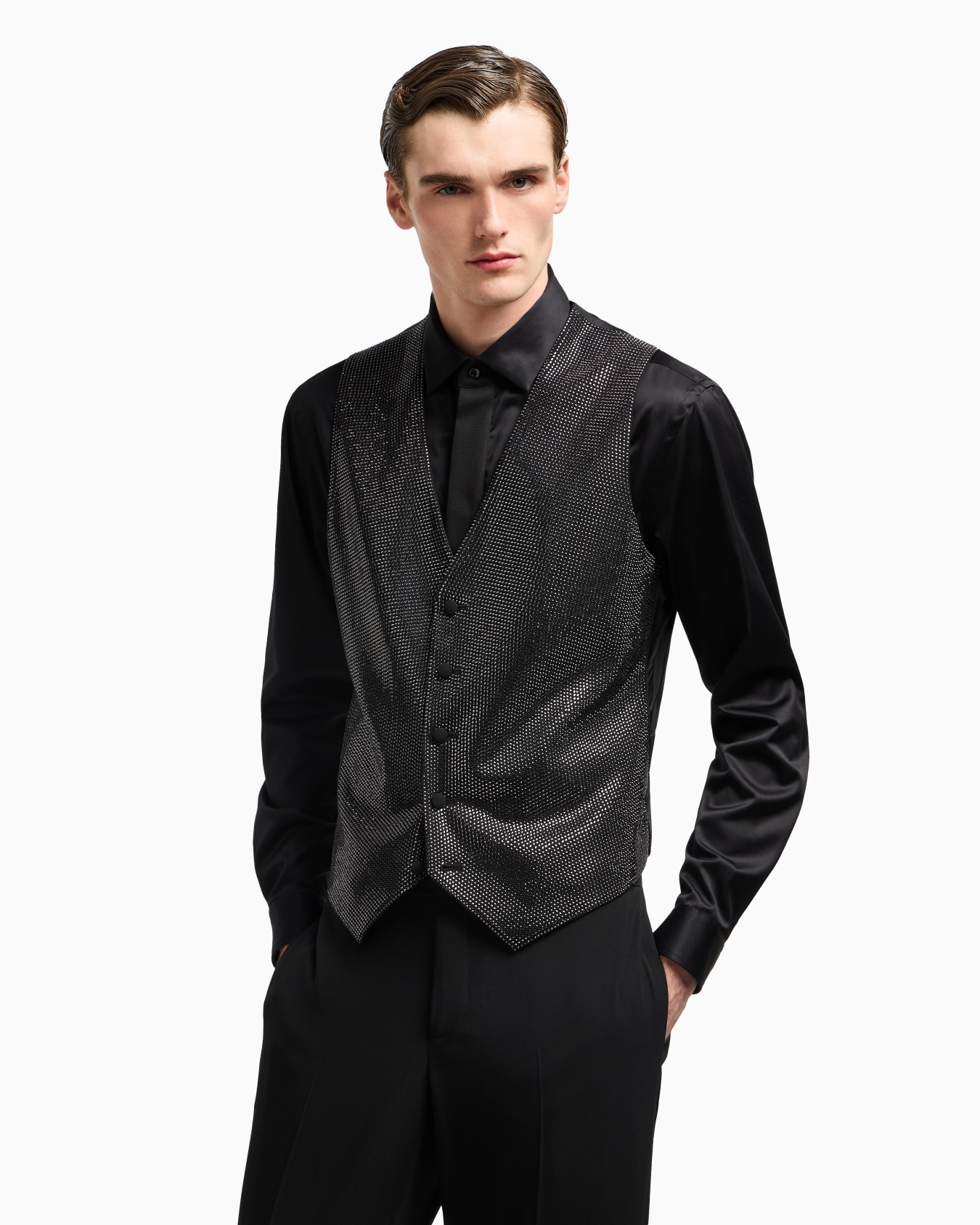 Single-breasted waistcoat in a viscose blend with all-over rhinestones Slide 3