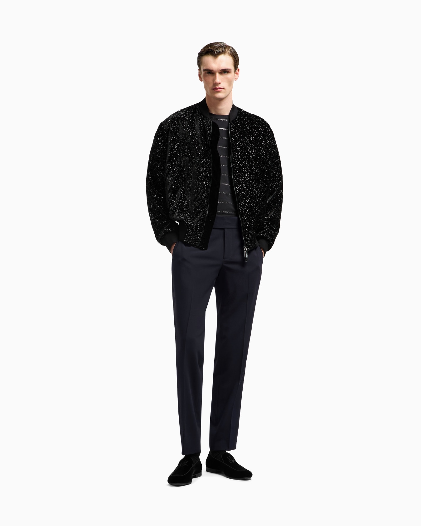 Virgin wool crêpe flat-front trousers Slide 1