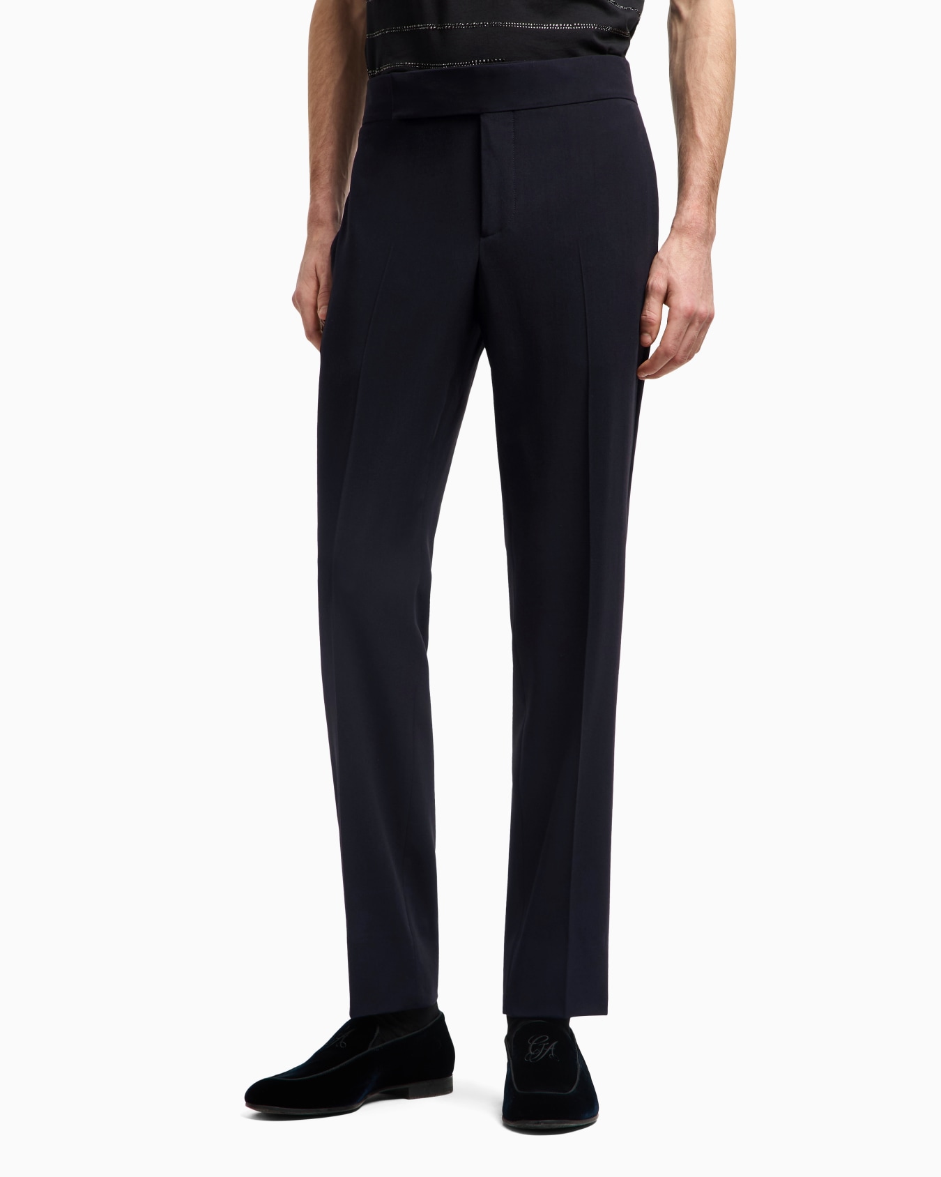 Virgin wool crêpe flat-front trousers Slide 3