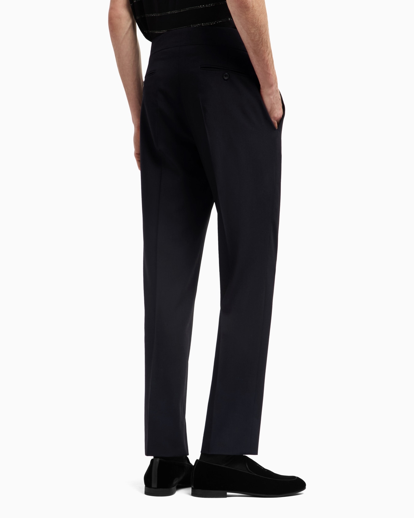 Virgin wool crêpe flat-front trousers Slide 2