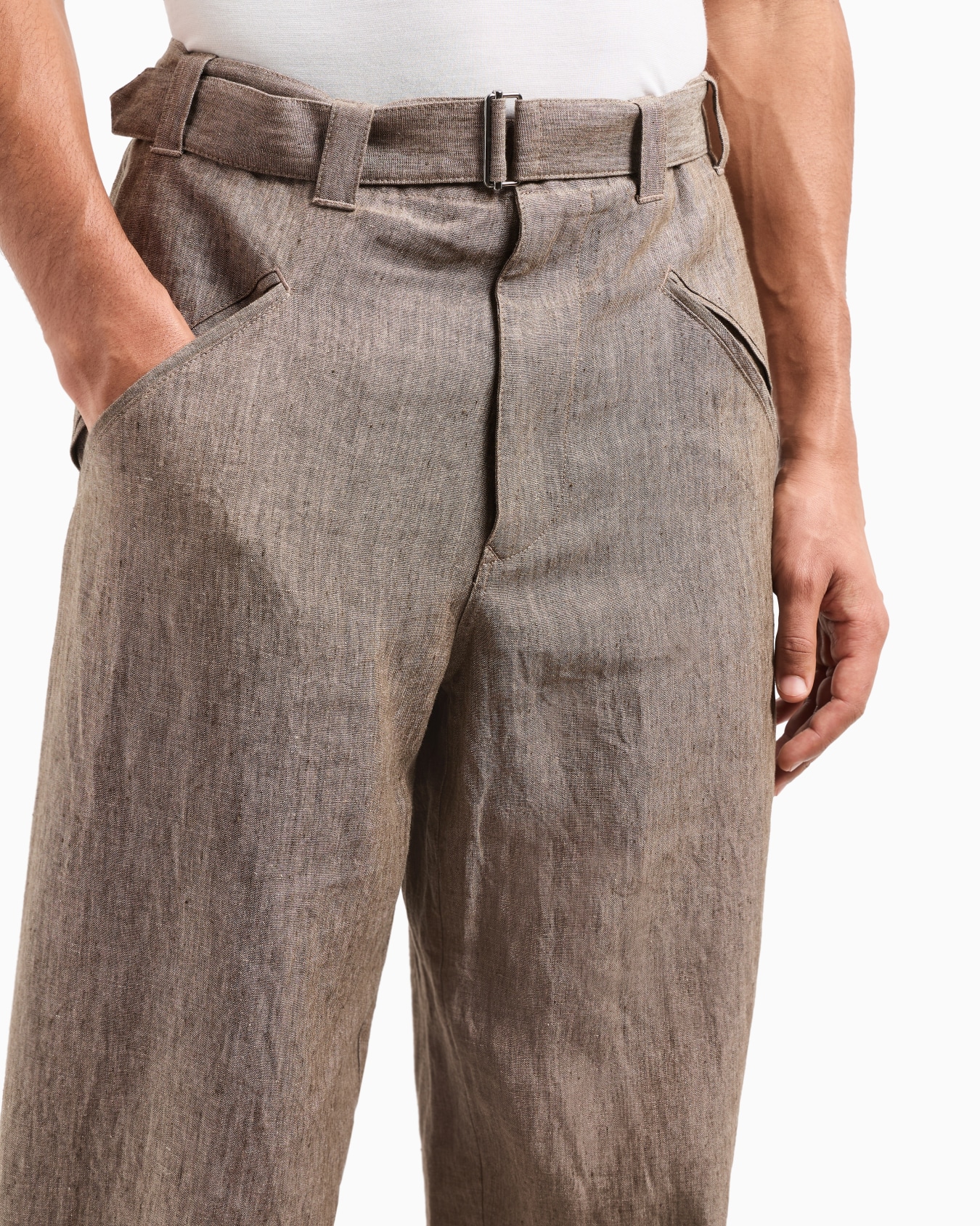 Flat-front trousers in pure faded linen chambray Slide 5