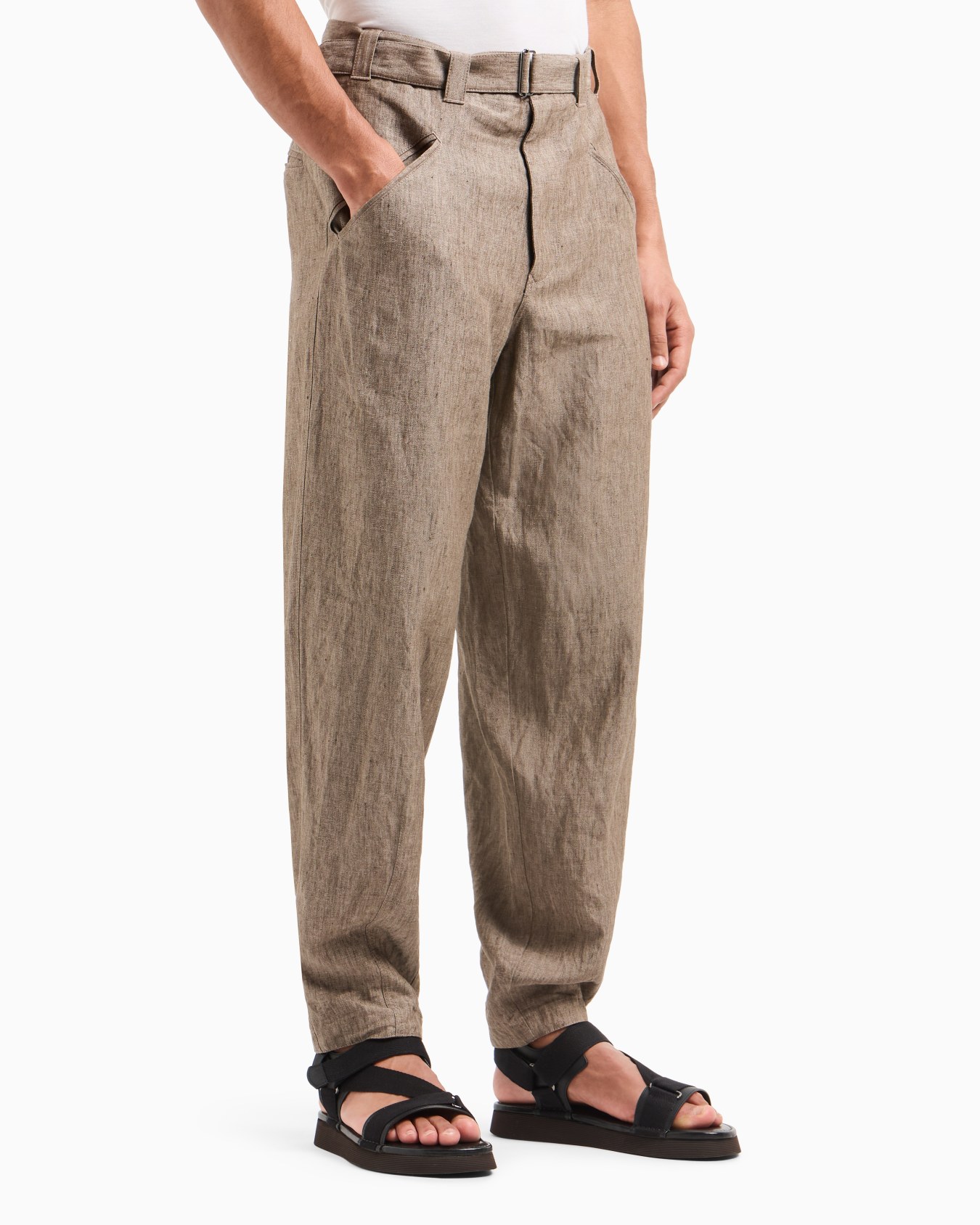 Flat-front trousers in pure faded linen chambray Slide 4