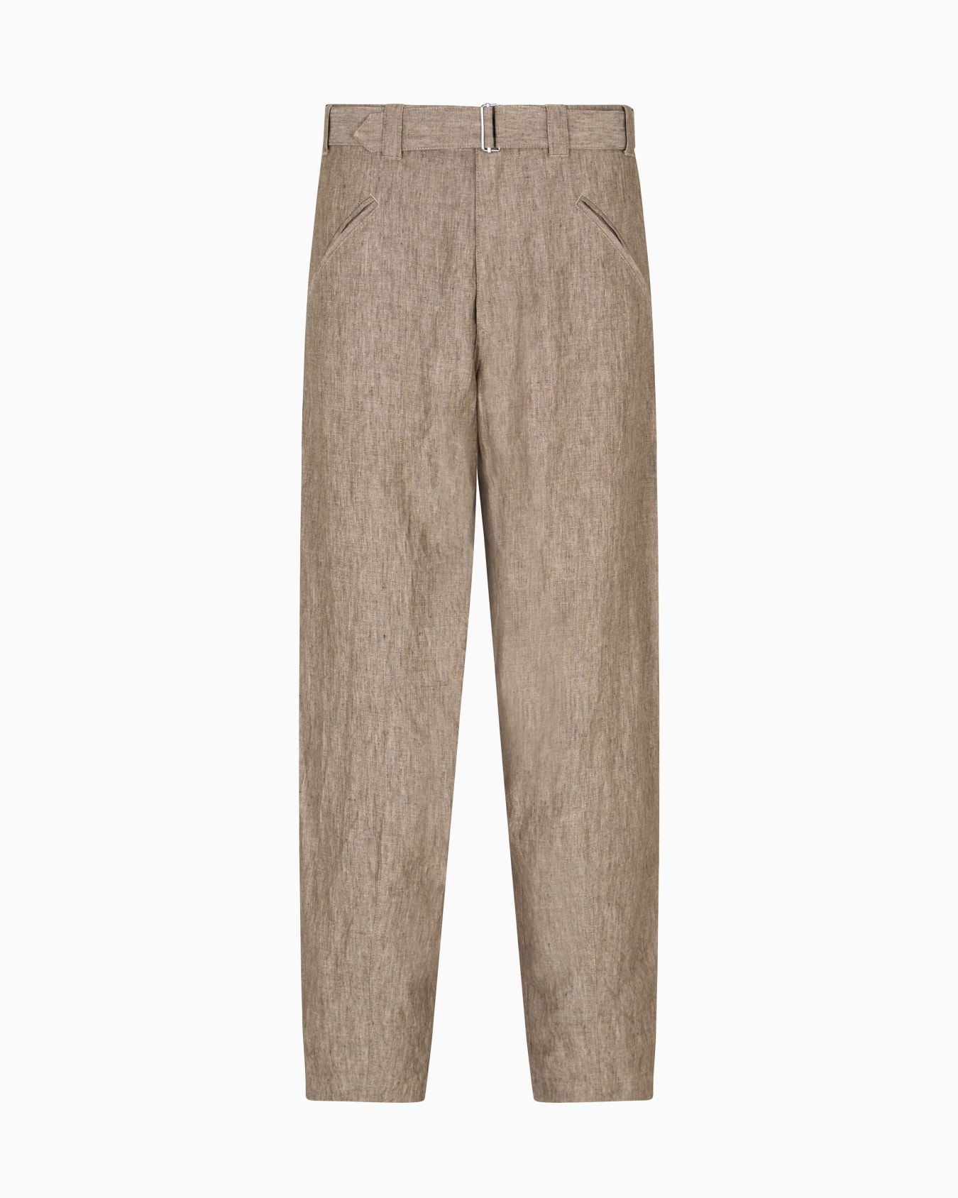 Flat-front trousers in pure faded linen chambray Slide 0
