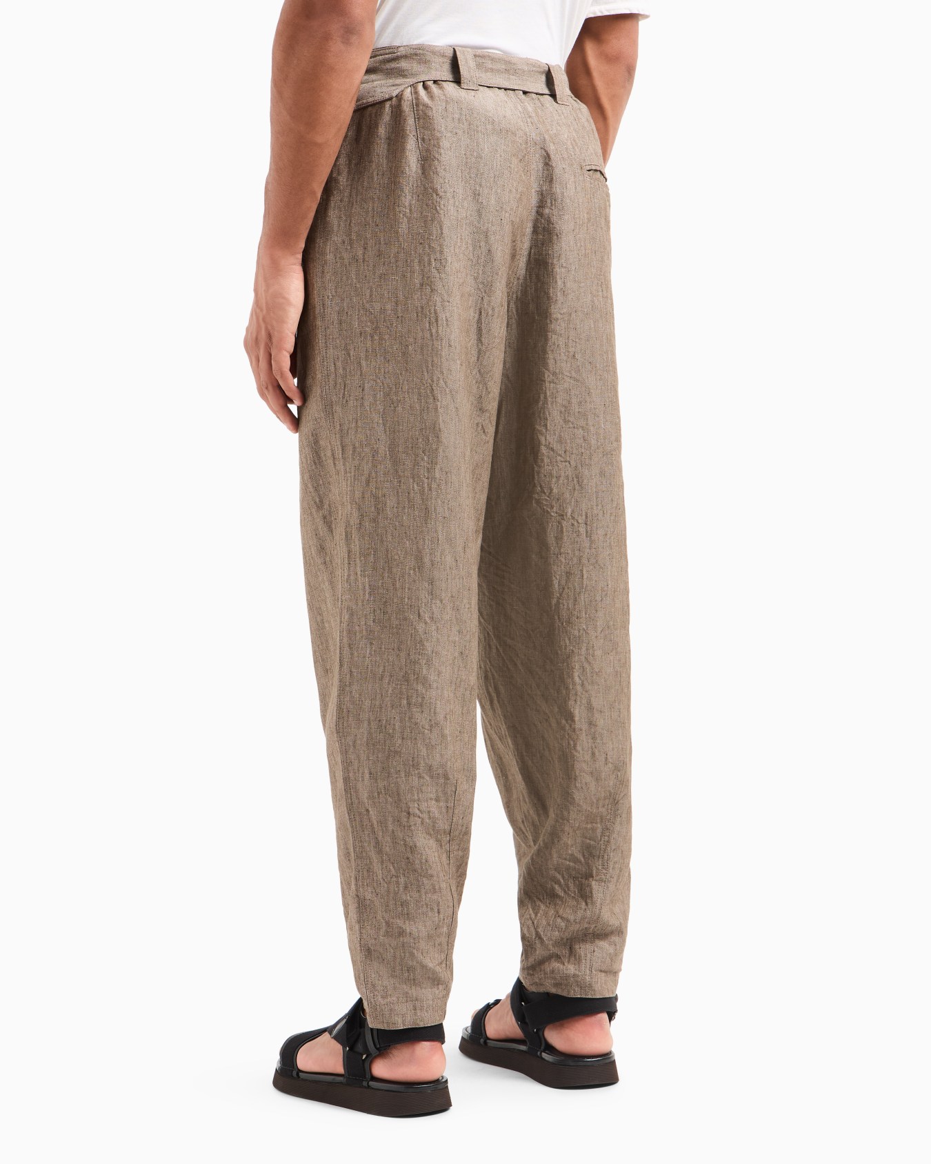 Flat-front trousers in pure faded linen chambray Slide 3