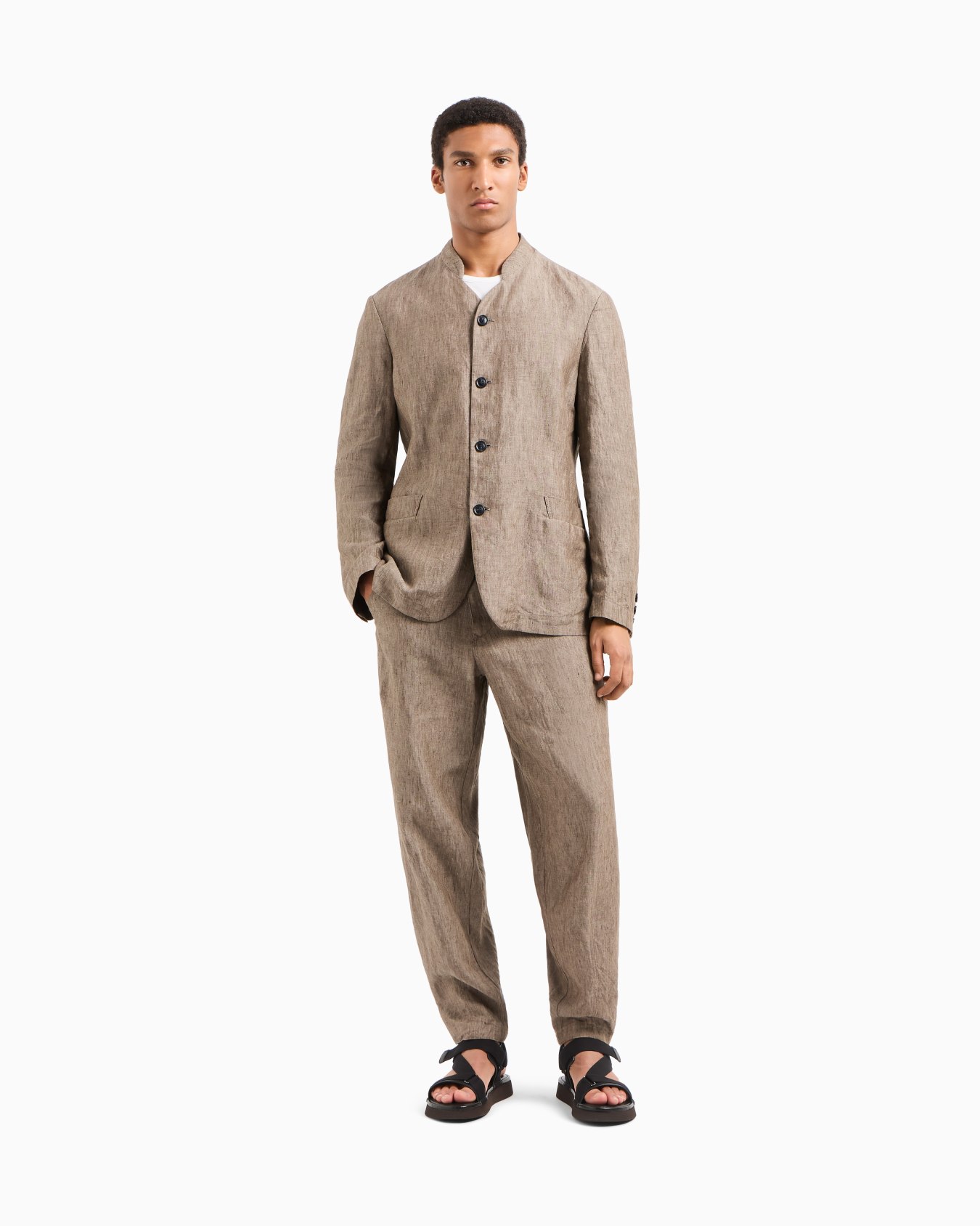 Single-breasted jacket in faded linen chambray Slide 2